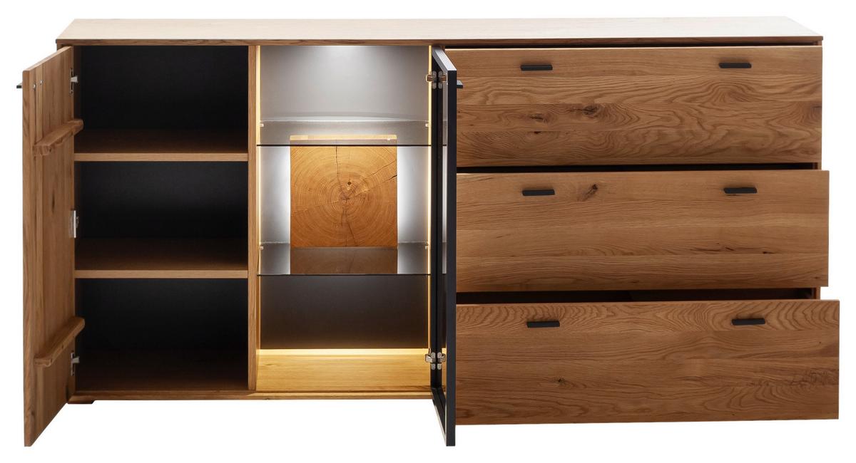 Sideboard Assini Wildeiche B: 183 cm - Wildeiche, Design, Glas/Holz (183/88/44cm) - MID.YOU