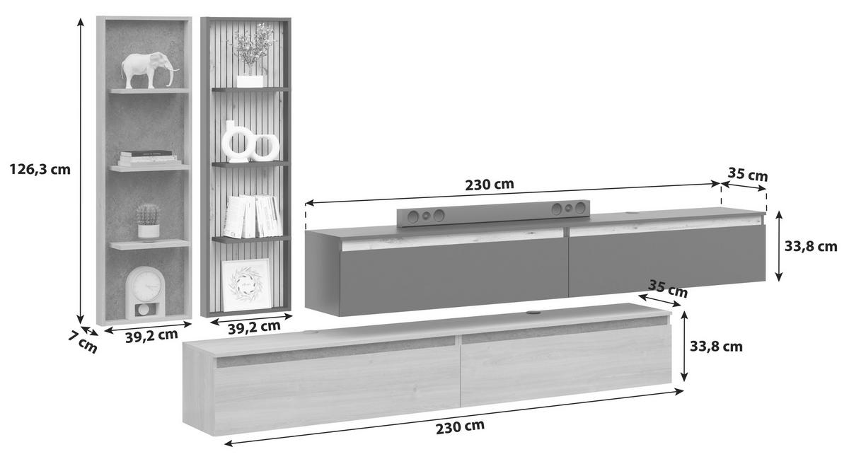 Lowboard Pascal 230cm, Schwarz Pascal - Schwarz/Eiche Artisan, MODERN, Holzwerkstoff (200/160/35cm)