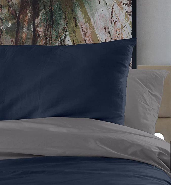 Povlečení Dvoubarevné Mako Tmavěmodrá/šedá - šedá/tmavě modrá, Natur, textil (140/200cm)