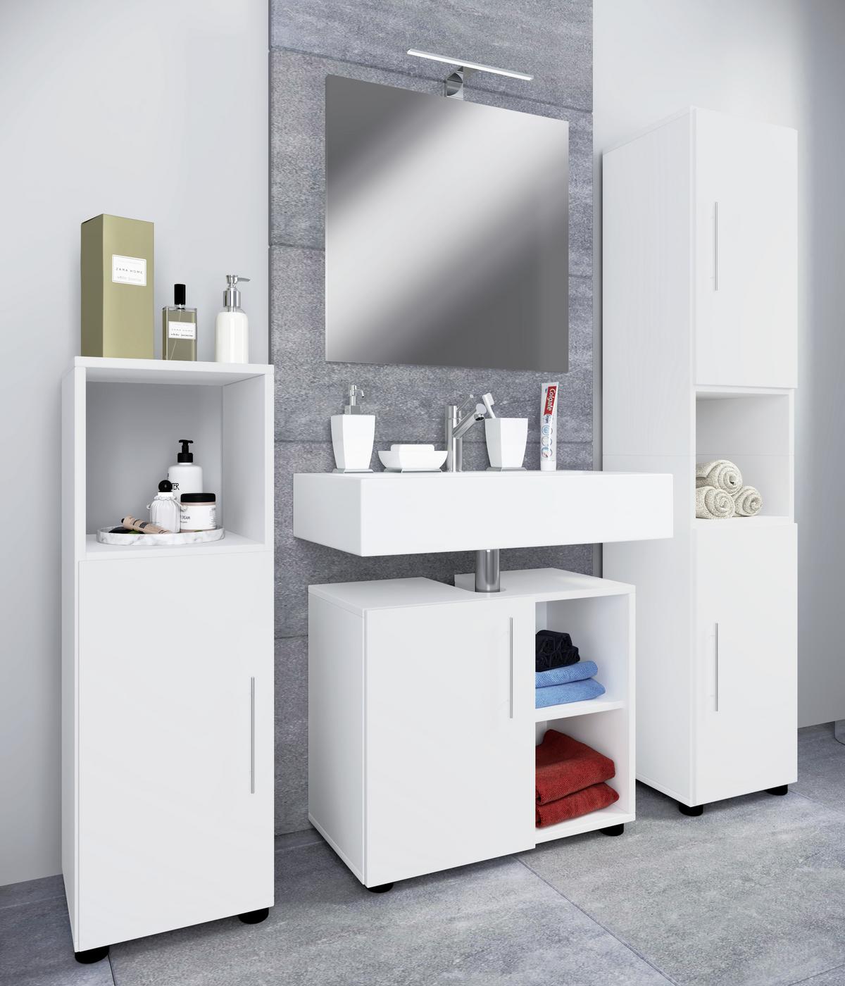Badmöbel-Set 4-Tlg. Flandu II B: 122 cm Weiß - Weiß, MODERN, Holzwerkstoff (122cm) - MID.YOU
