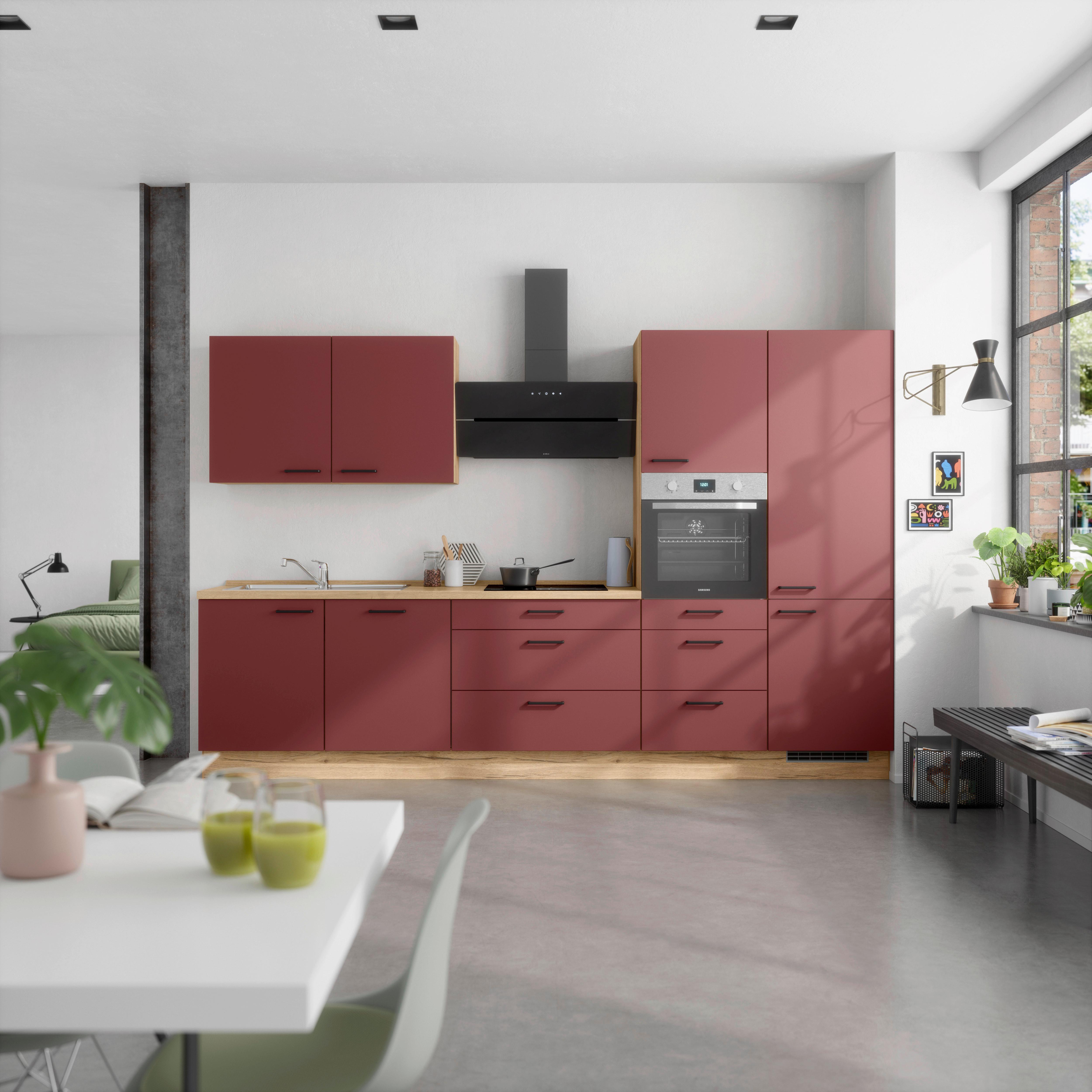 Küchenleerblock Easytouch High-Line, H8 Rechts - Eichefarben/Rot, MODERN, Holzwerkstoff (330cm) - Nobilia