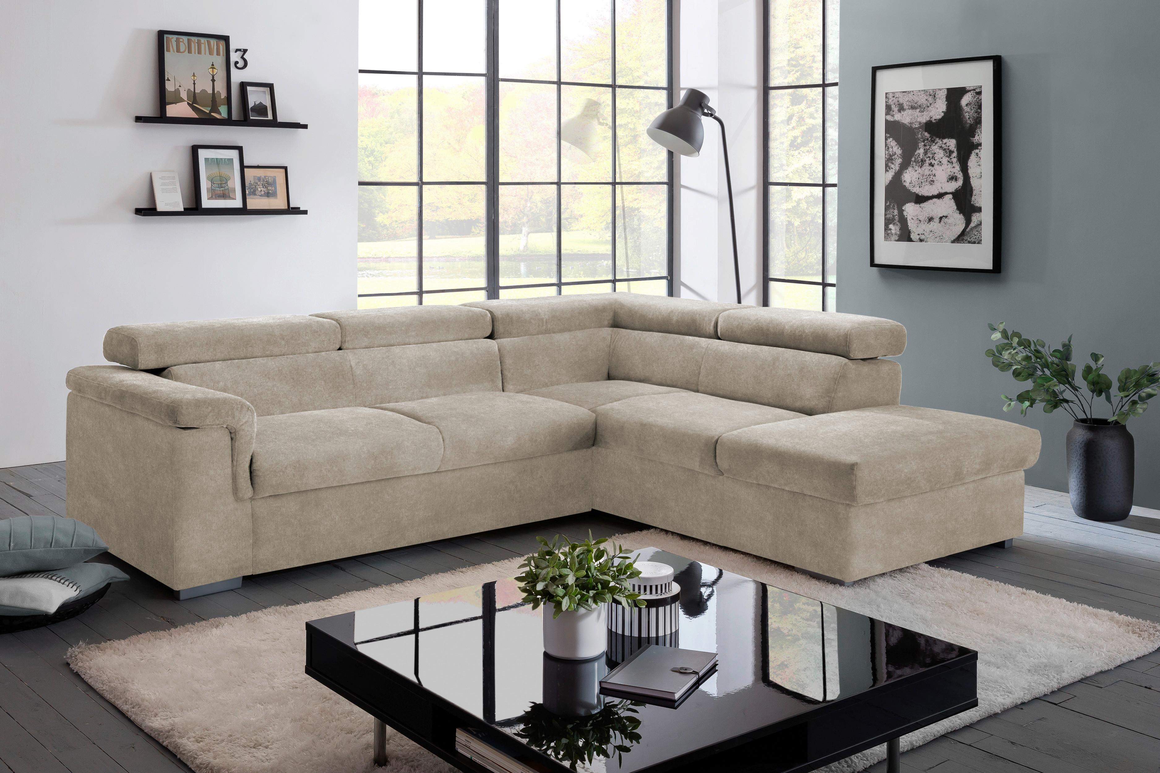 Sedací souprava MILLA platinum pravý roh - béžová, Basics, dřevo/textil (252/217cm)