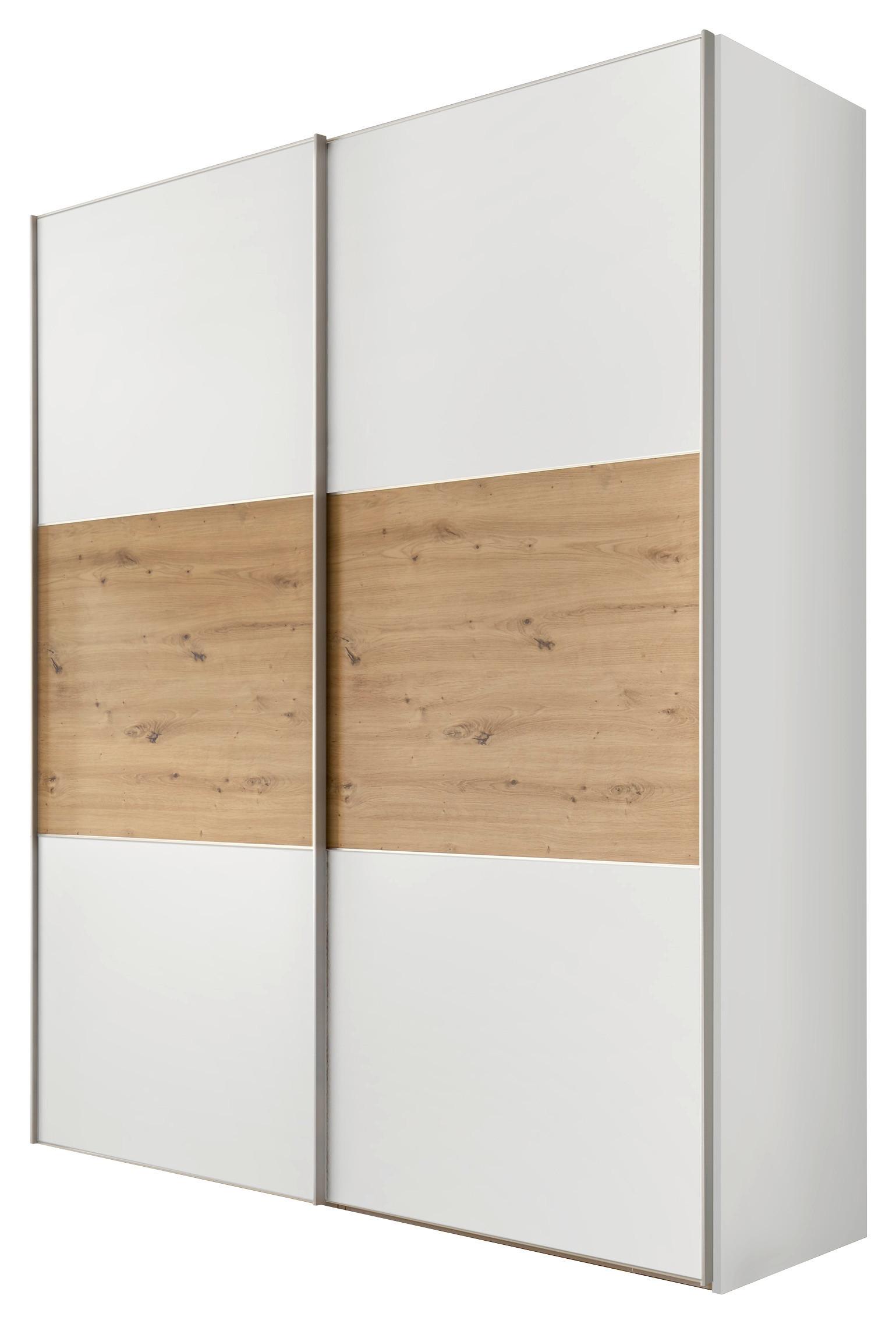 Schwebetürenschrank B: 225 cm Includo, Weiß/Artisan Eiche