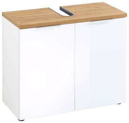 Waschbeckenunterschrank Gw-Pescara B: 70 cm Weiß Dekor - Eichefarben/Schwarz, Design, Glas/Holzwerkstoff (70/58/34cm) - Germania
