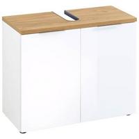 Waschbeckenunterschrank Gw-Pescara B: 70 Cm Weiß Dekor - Eichefarben/Schwarz, Design, Glas/Holzwerkstoff (70/58/34cm) - Germania