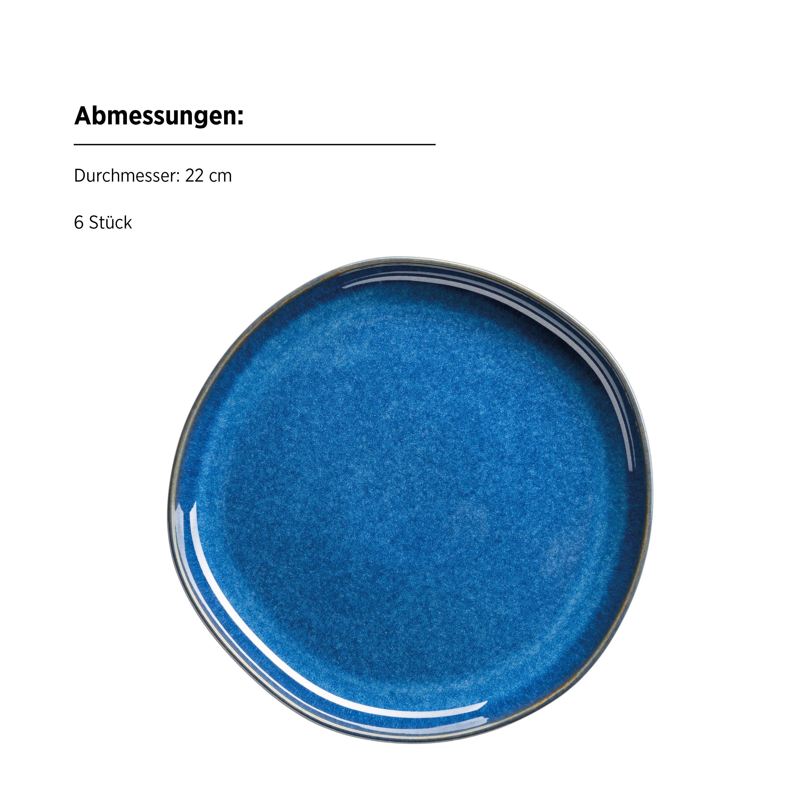 Desserttellerset Cordelia Blau, 6-Teilig - Blau, Trend, Keramik (22cm) - Mäser