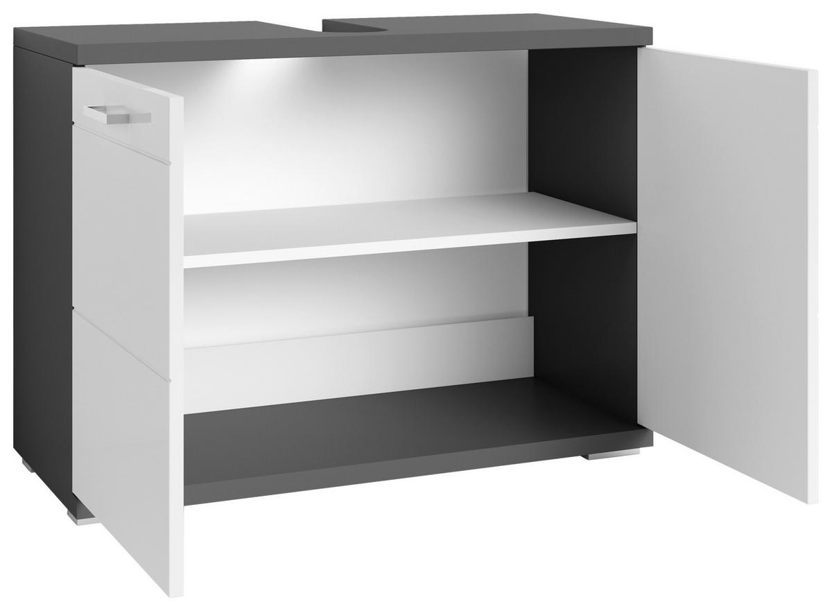 Waschbeckenunterschrank Nebraska B: 80cm Anthrazit - Chromfarben/Weiß Hochglanz, MODERN, Holzwerkstoff (80/59/31,5cm) - MID.YOU