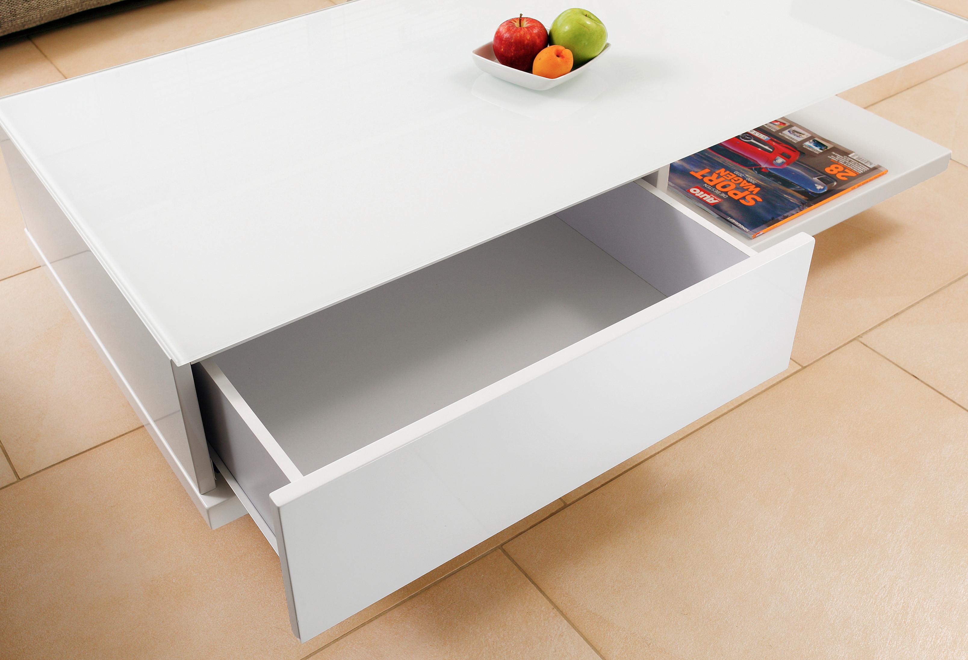Couchtisch Weiß Hochglanz L: 120 cm - Weiß Hochglanz/Weiß, Design, Glas/Holzwerkstoff (120/60/36cm) - Livetastic