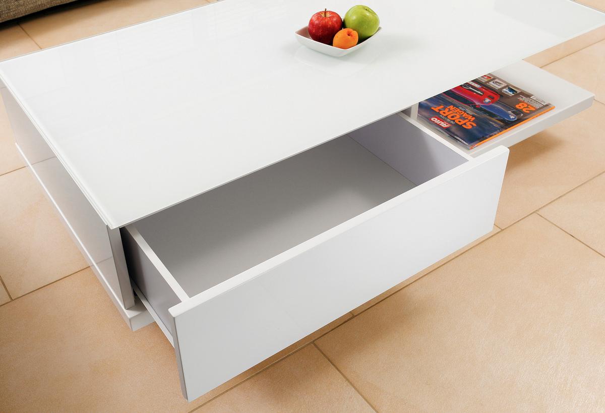 Couchtisch Weiß Hochglanz L: 120 Cm - Weiß Hochglanz/Weiß, Design, Glas/Holzwerkstoff (120/60/36cm) - Livetastic