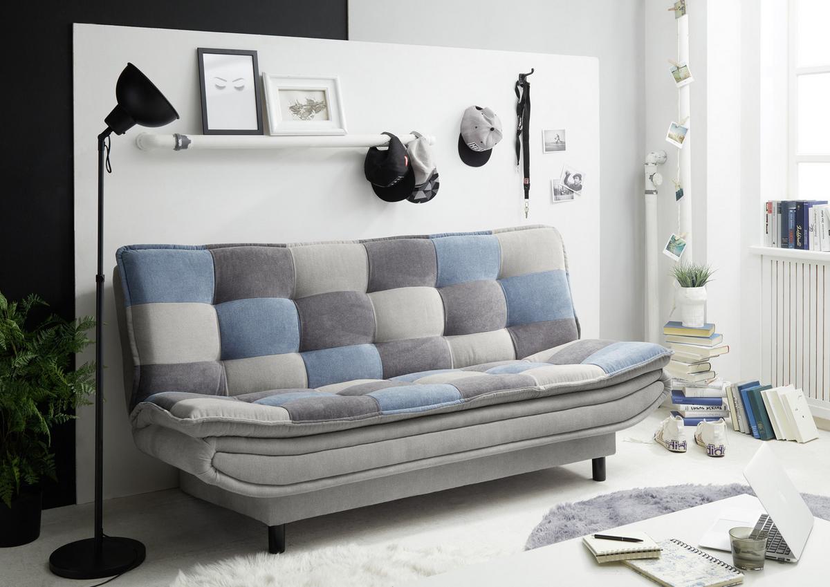 Schlafsofa Mit Bettkasten Patch, Mischgewebe - Blau/Schlammfarben, Basics, Holzwerkstoff/Textil (188/90/89cm) - MID.YOU