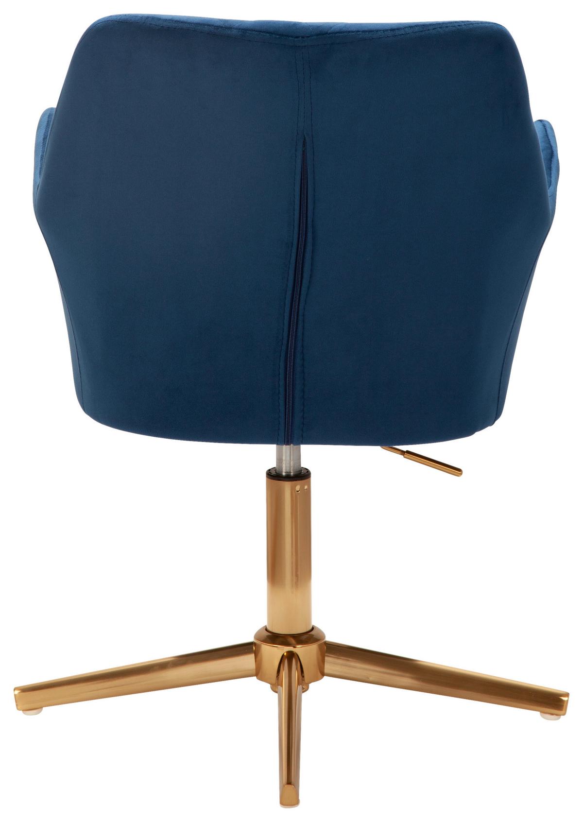 Armlehnstuhl Samt Dunkelblau/gold Gepolstert - Goldfarben/Dunkelblau, KONVENTIONELL, Textil/Metall (55/97/55cm) - MID.YOU