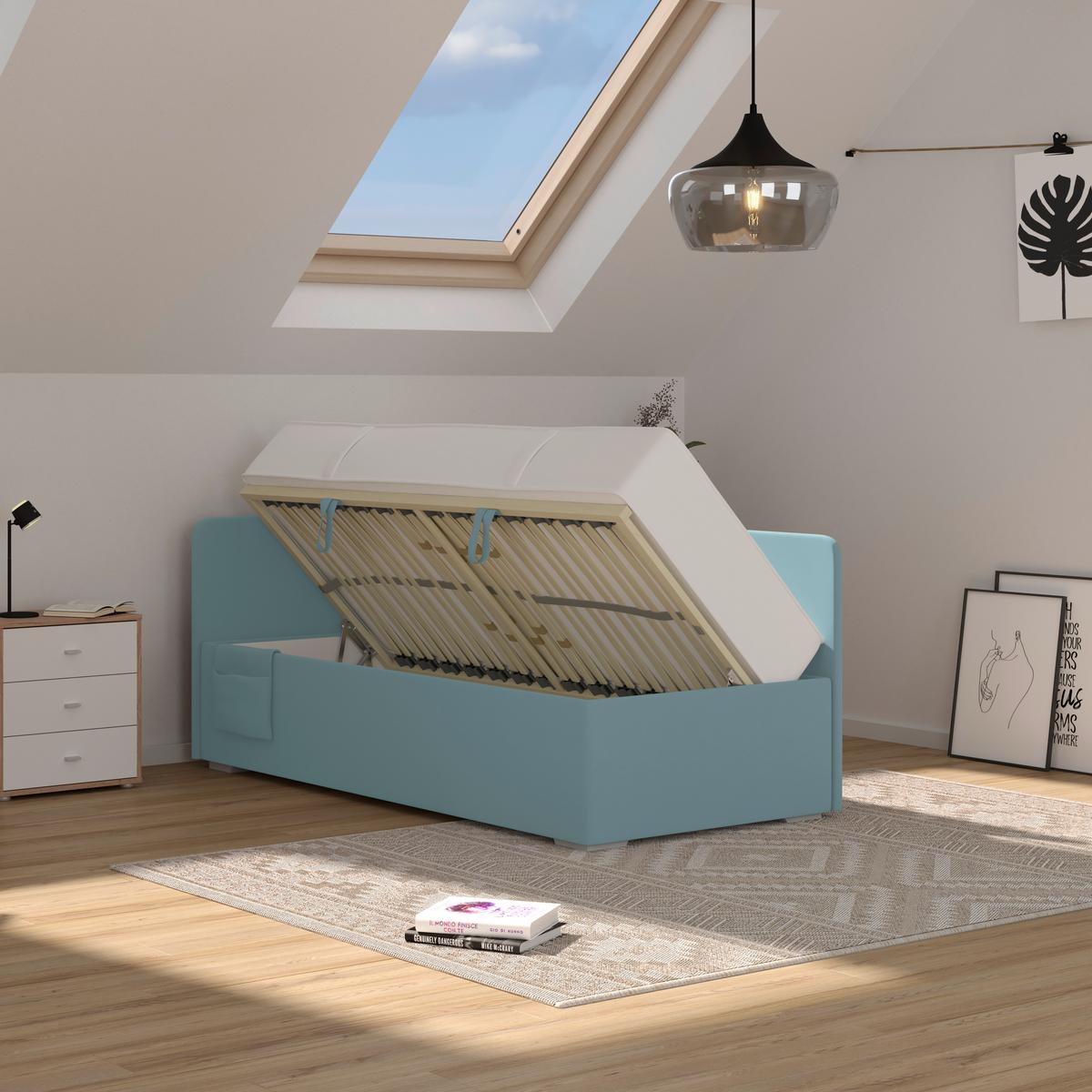 Polsterbett Remi - Türkis/Chromfarben, MODERN, Holz/Textil (90/200cm)