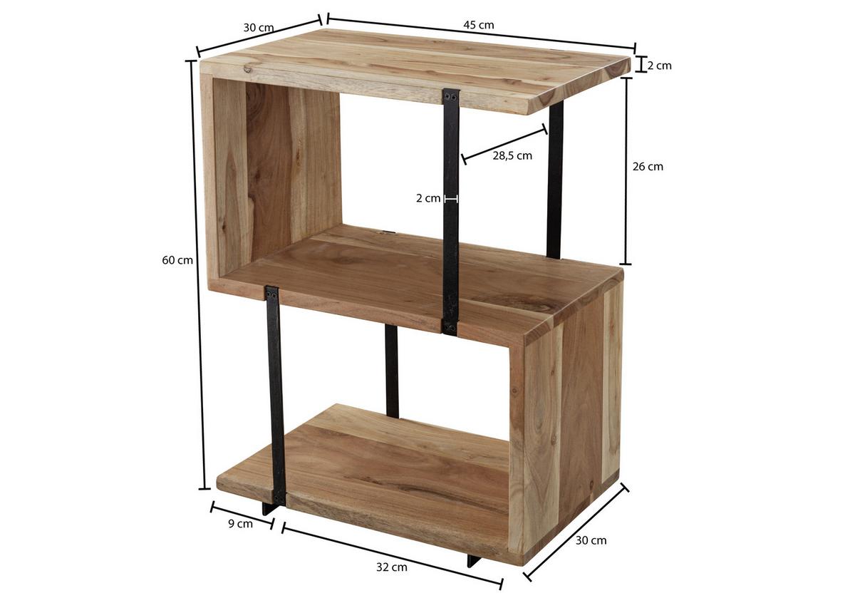 Beistelltisch Massivholz S-Form, Akazie/Schwarz - Schwarz/Akaziefarben, MODERN, Holz/Metall (45/30/60cm) - MID.YOU