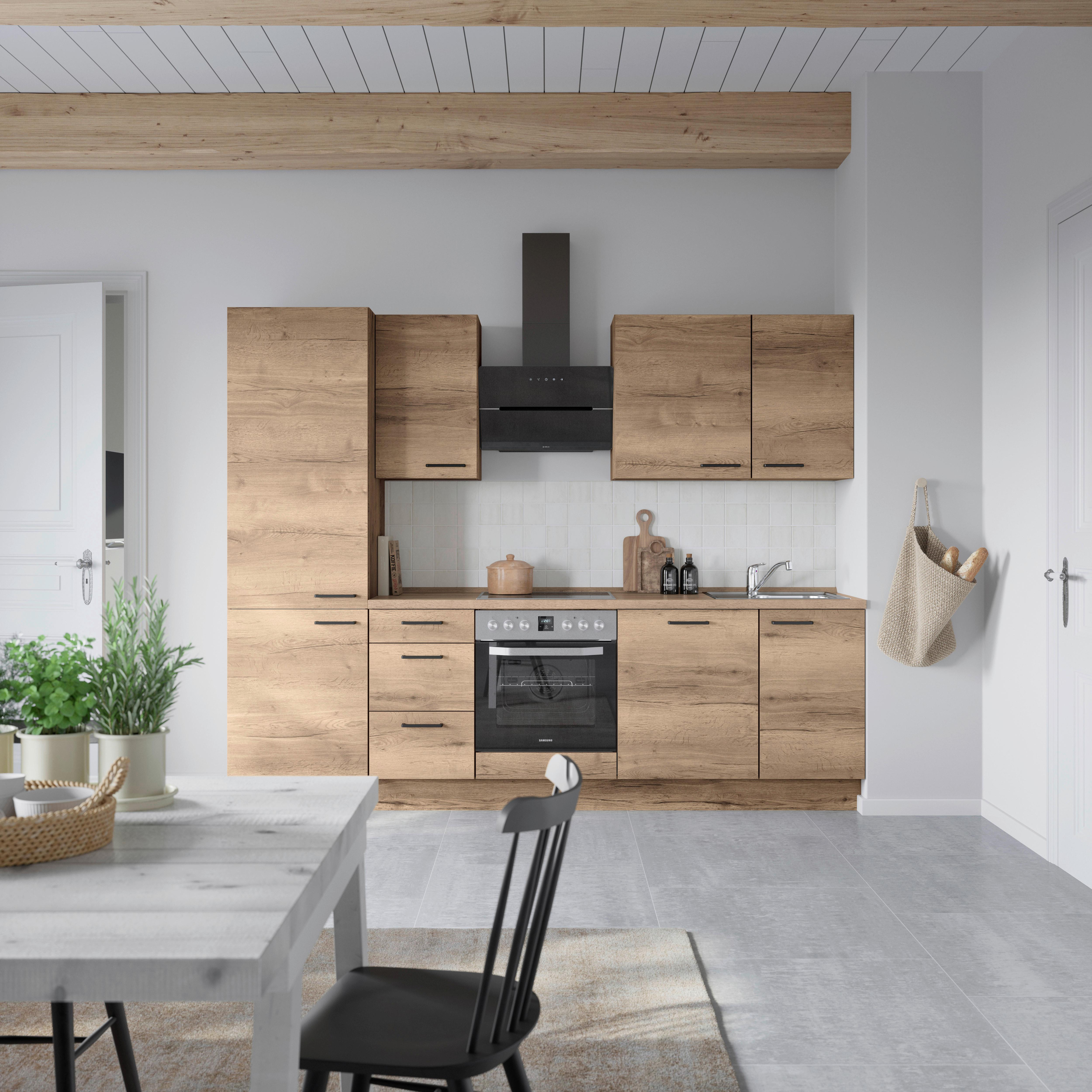 Kuchynská linka 270 cm, dekor dub Havanna - černá/tmavý dub, Moderní, kov/kompozitní dřevo (270cm) - Nobilia