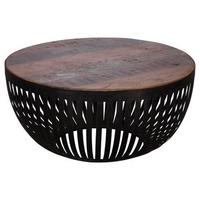 Konferenčný stolík NISHA - recyklované drevo - hnedá/čierna, Design, kov/drevo (70/70/33cm) - MID.YOU