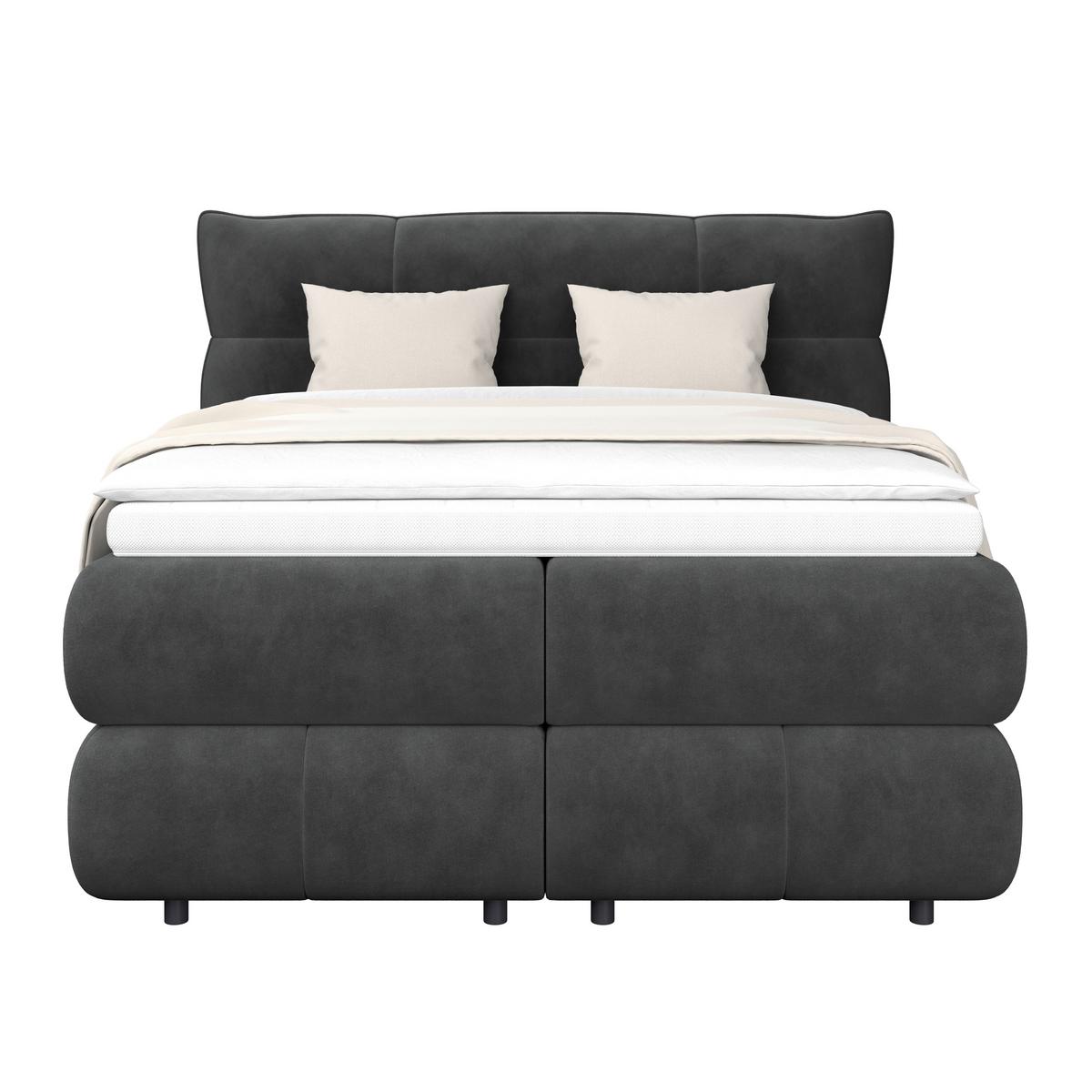 Boxspringbett Carmelo Schwarz 140x200 cm H3 - Schwarz, Trend, Textil (140/200cm)