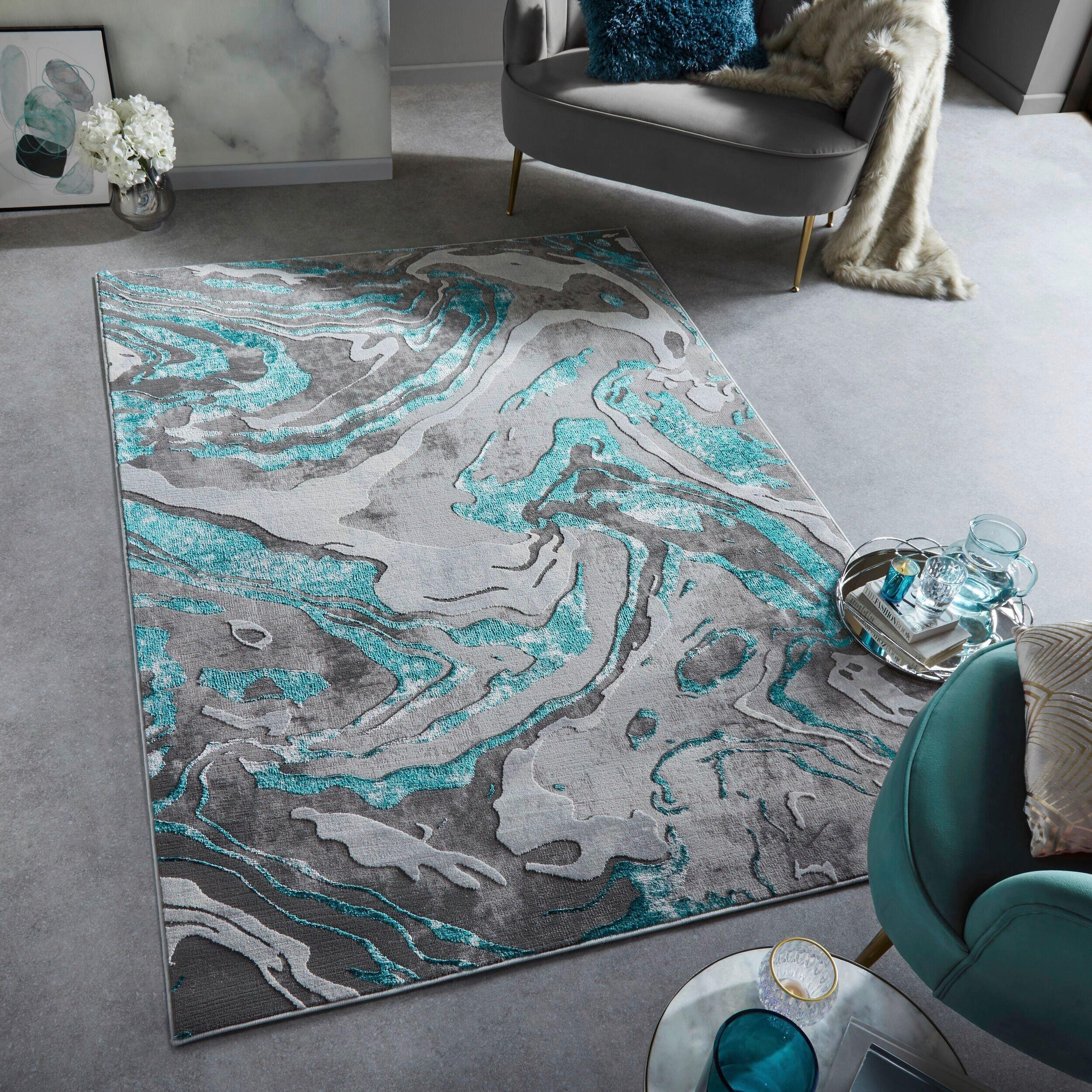 Webteppich Marbled - Smaragdgrün, KONVENTIONELL, Textil (200/290cm)