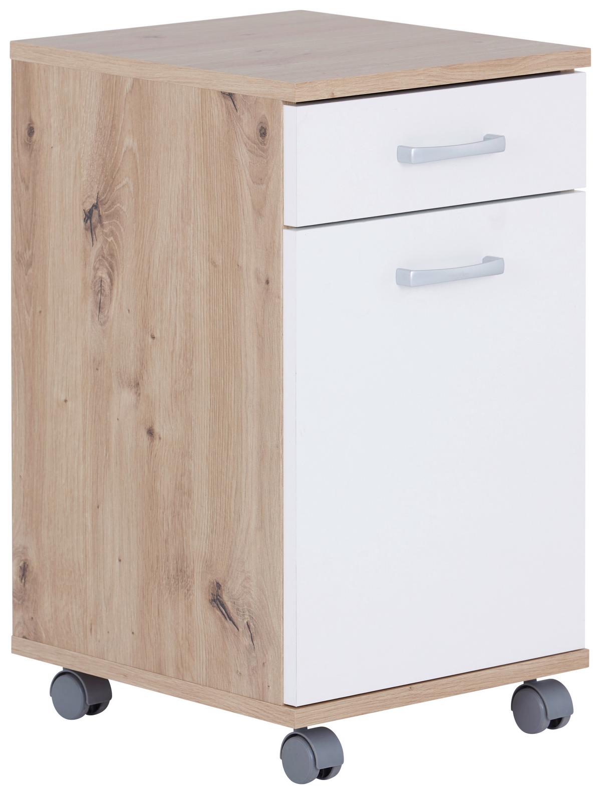 Rollcontainer Eiche Dekor/Weiß Rimini 33x59,5x38 cm - Weiß/Eiche Artisan, MODERN, Holzwerkstoff (33/59,5/38cm)