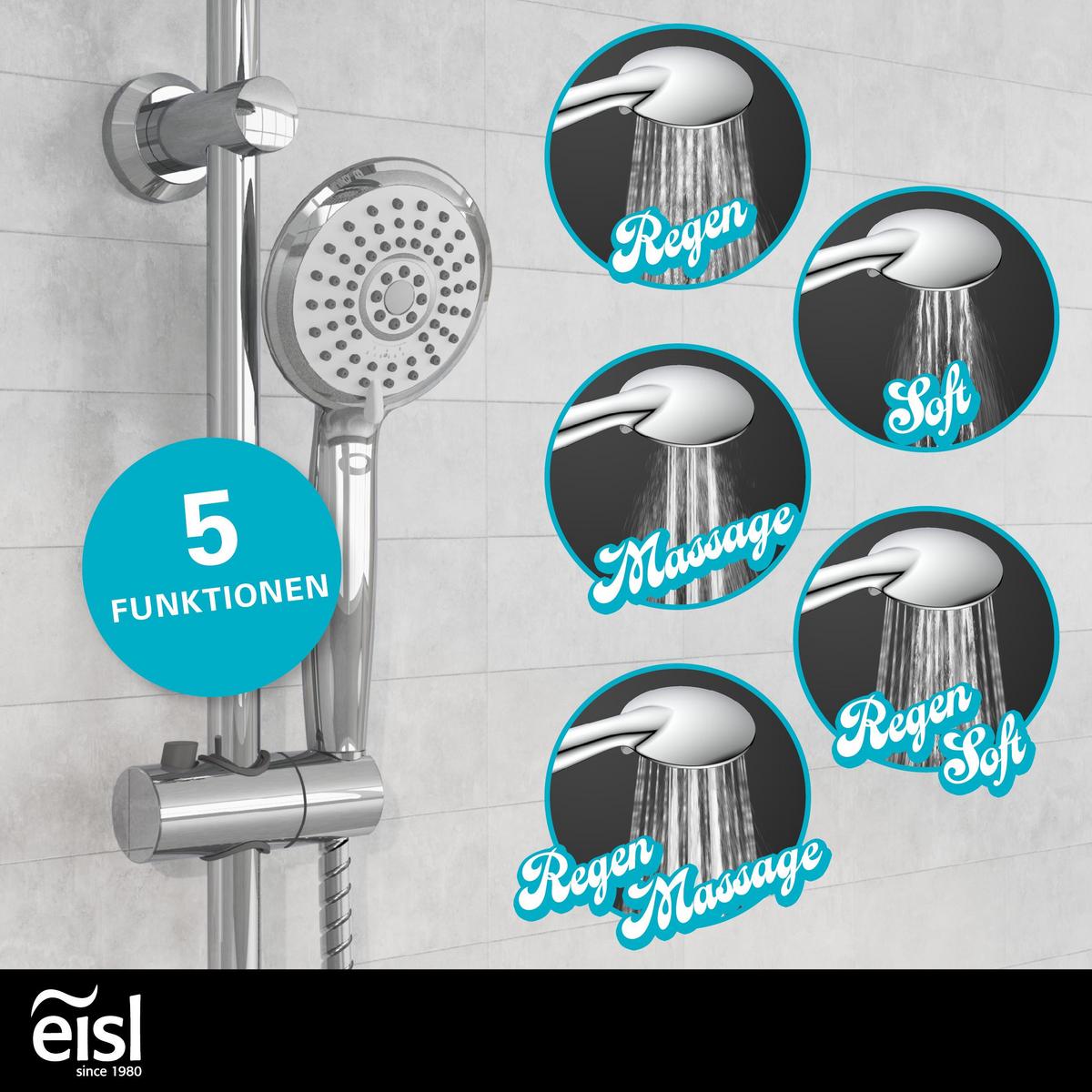 Brausegarnitur Sommerregen Chrom Verstellbar Anti-Kalk - Chromfarben, Design, Kunststoff (24/100,5cm) - Schütte