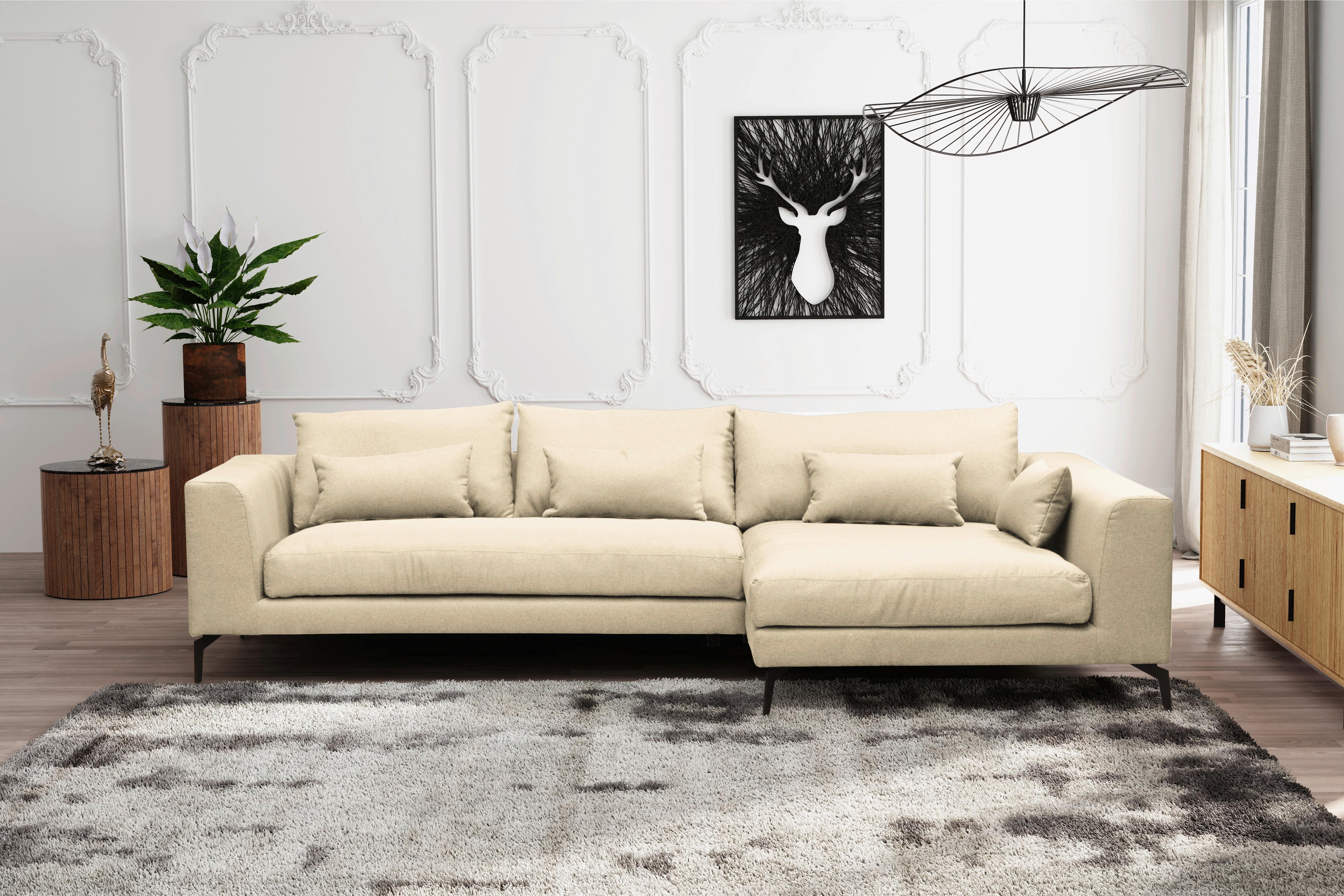 Ecksofa Berlin Webstoff Creme 313x172 Cm - Creme/Schwarz, Design, Textil (313/172cm) - Livetastic