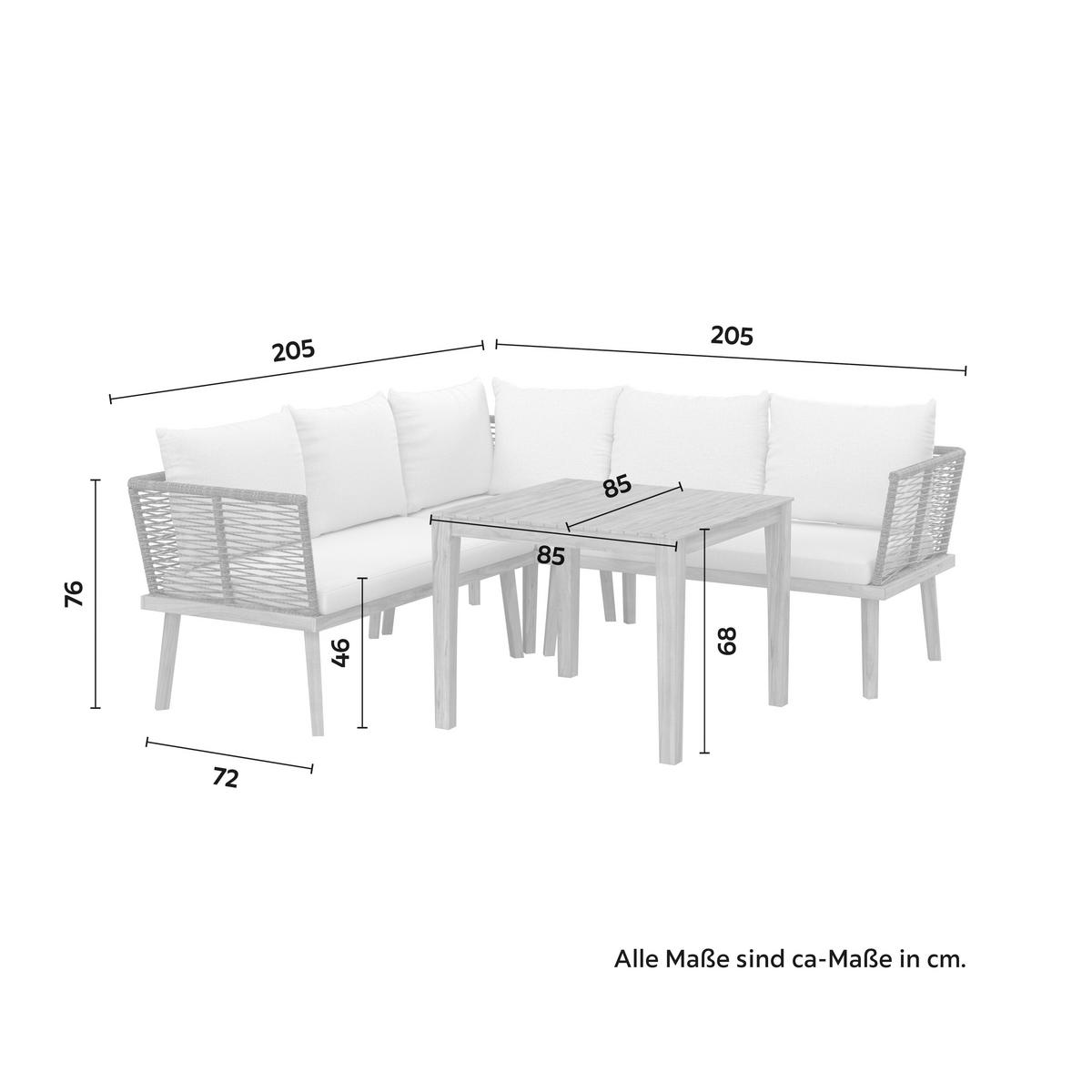 JEDÁLENSKÁ TERASOVÁ SÚPRAVA JULINA - farba akácie/krémová, Modern, kov/drevo (205/76/72cm) - Bessagi Garden