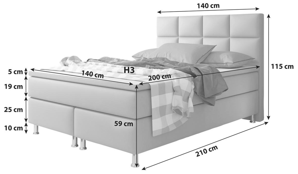 Boxspringbett Inkl. Topper 140x200 Cm Miami - Silberfarben/Weiß, KONVENTIONELL, Leder/Textil (140/115/210cm) - MID.YOU