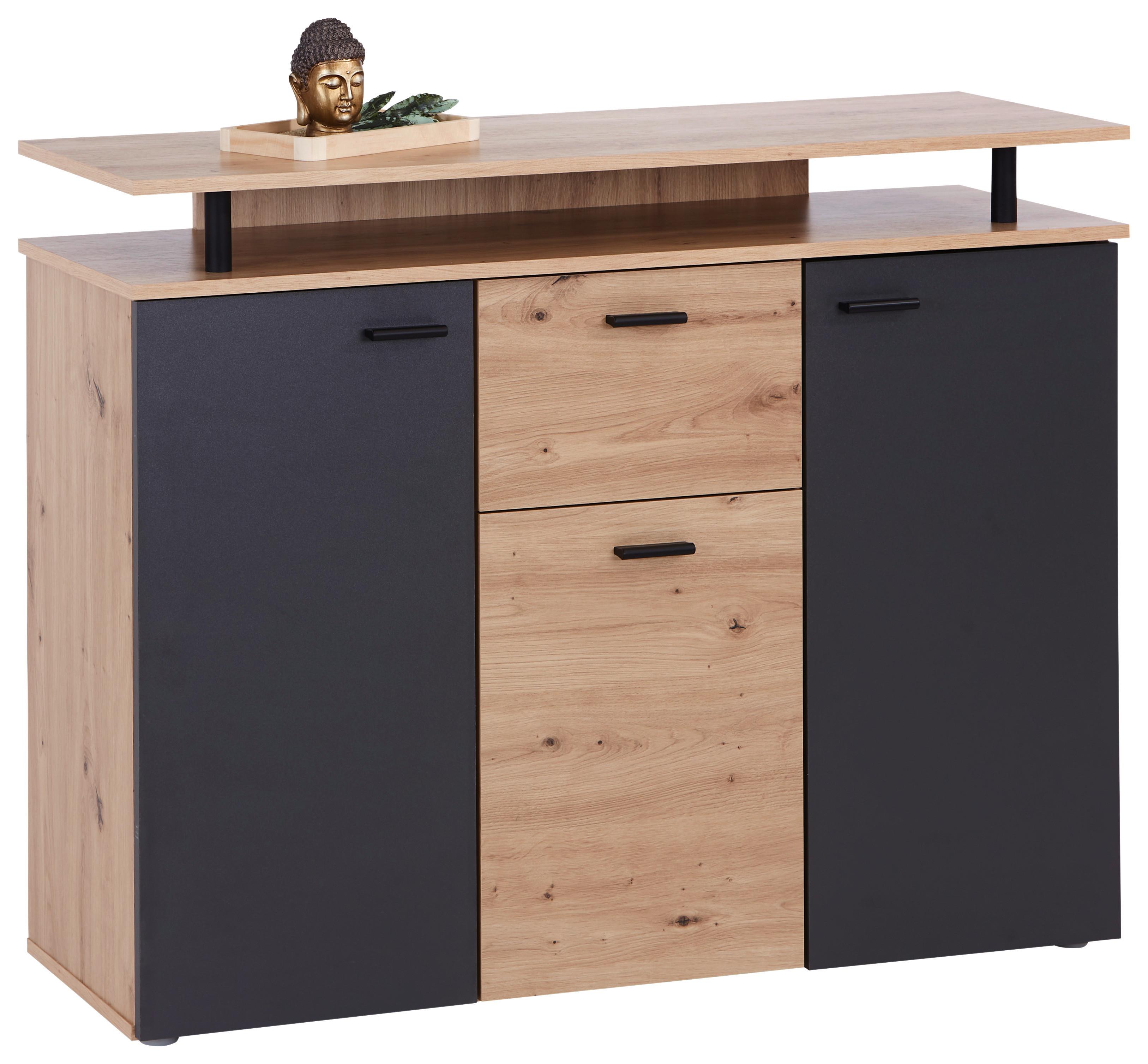 Kommode 117cm Leon2, Eiche Artisan - Anthrazit/Eiche Artisan, MODERN, Holzwerkstoff (117/92,3/38cm)