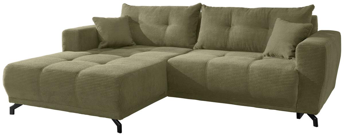 Ecksofa Restato Olivgrün S: 177x246 cm - Schwarz/Olivgrün, MODERN, Holz/Textil (177/246cm) - MID.YOU