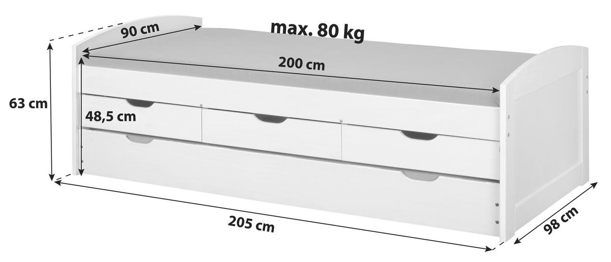 Výsuvná postel ULLI bílá 90x 200 cm - bílá, Basics, dřevo/plast (90/200cm) - MID.YOU