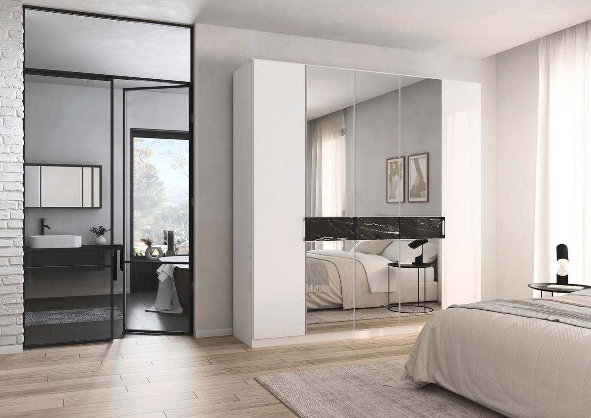 Drehtürenschrank Versity-D Eiche Dekor/Marmoroptik 5-Trg - Silberfarben/Weiß, Trend, Holzwerkstoff (226/229/54cm) - James Wood