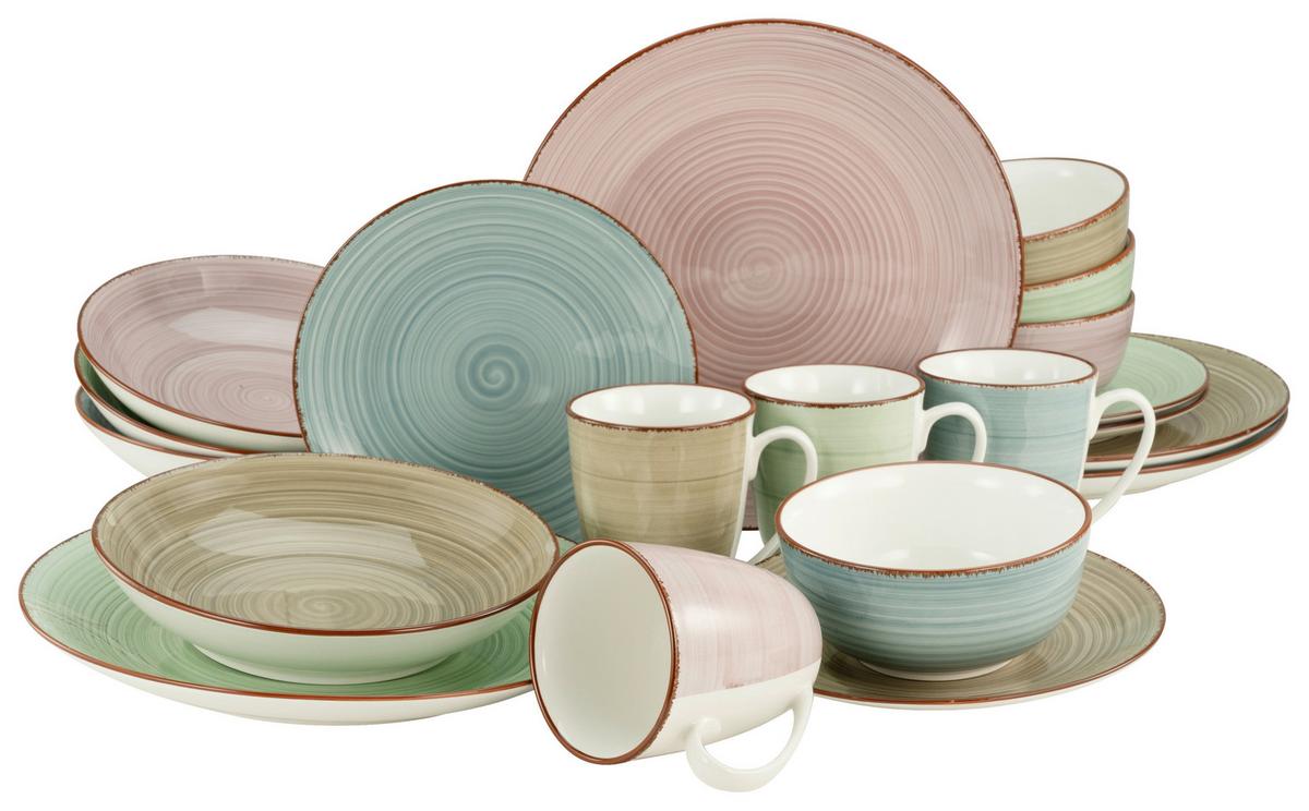 Kombiservice Keramik 4 Personen Geschirr Set - Multicolor, KONVENTIONELL, Keramik (44,5/34/32cm) - Creatable