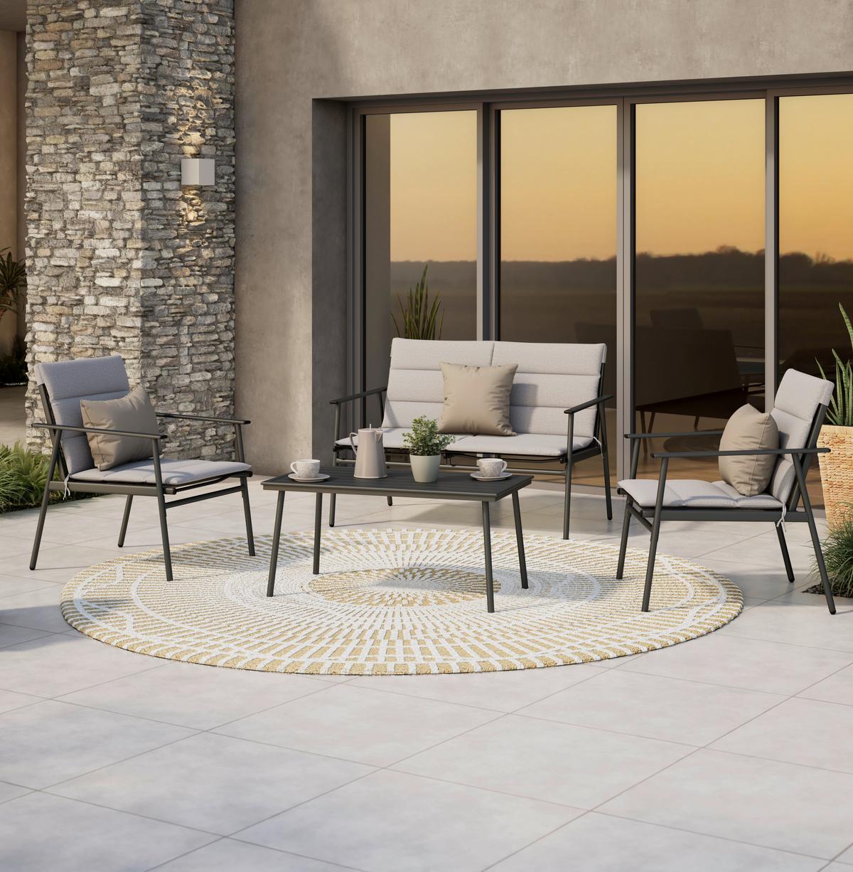 Loungegarnitur Cartagena - Dunkelgrau/Grau, MODERN, Textil/Metall - Beldano