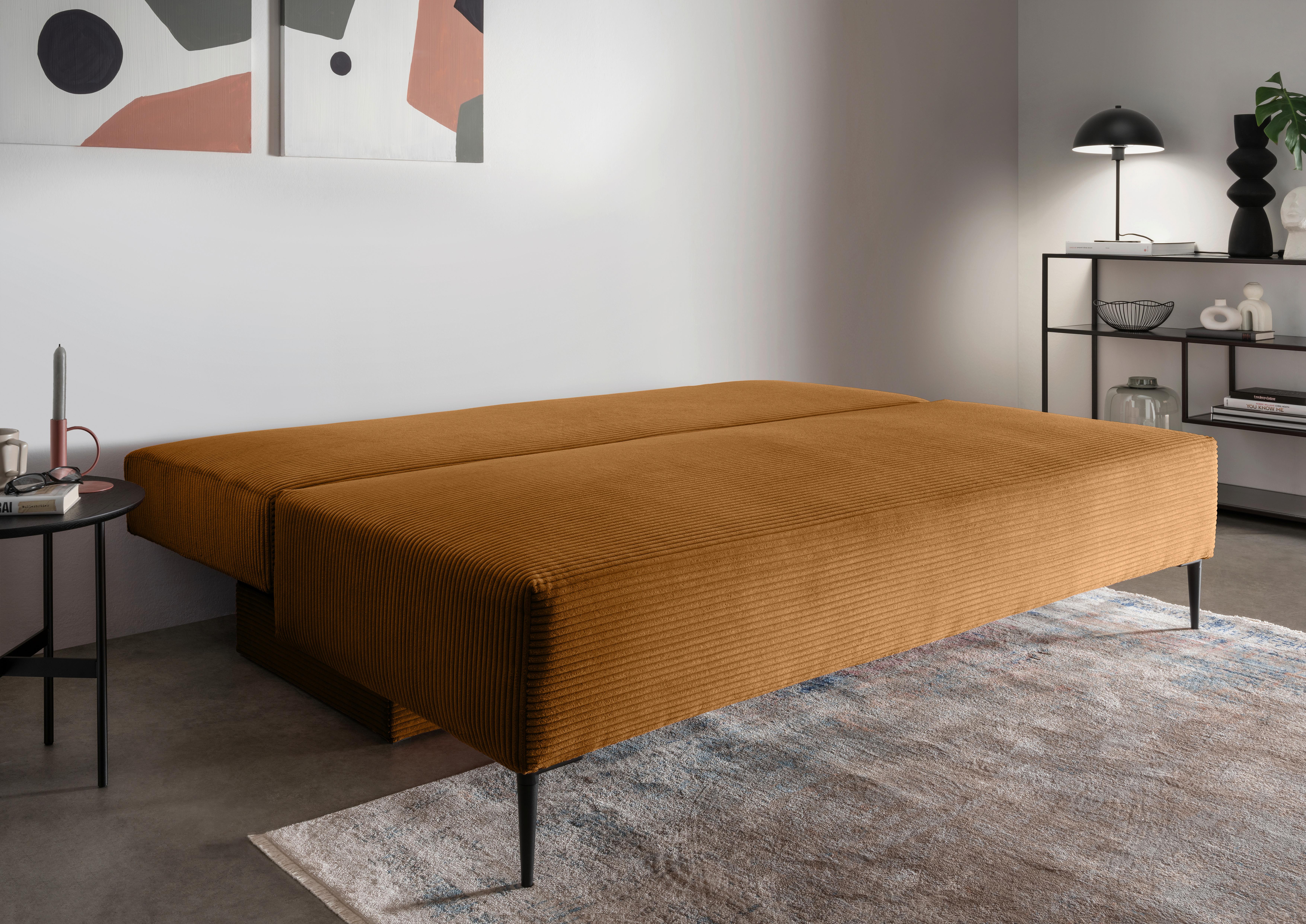 Schlafsofa Petri Goldfarben Cord, Rücken Echt B: 198 cm - Goldfarben/Schwarz, MODERN, Textil (198/90/100cm) - Livetastic