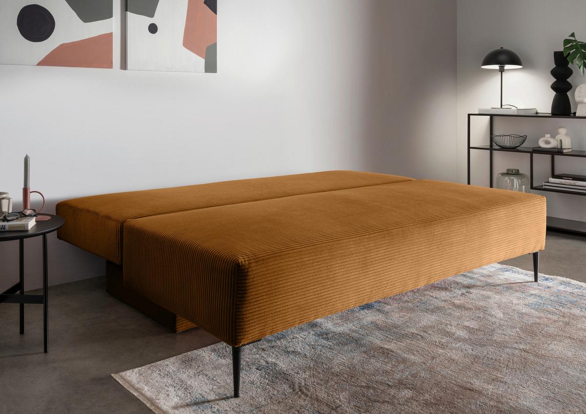 Schlafsofa Petri Goldfarben Cord, Rücken Echt B: 198 cm - Goldfarben/Schwarz, MODERN, Textil (198/90/100cm) - Livetastic