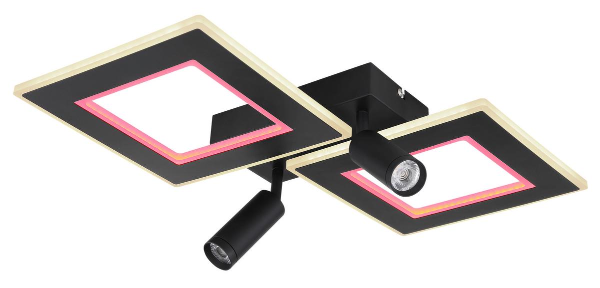 LED-Deckenleuchte L: 54 cm, 1-Flammig - Opal/Schwarz, Design, Kunststoff/Metall (54/41/11,5cm) - Globo