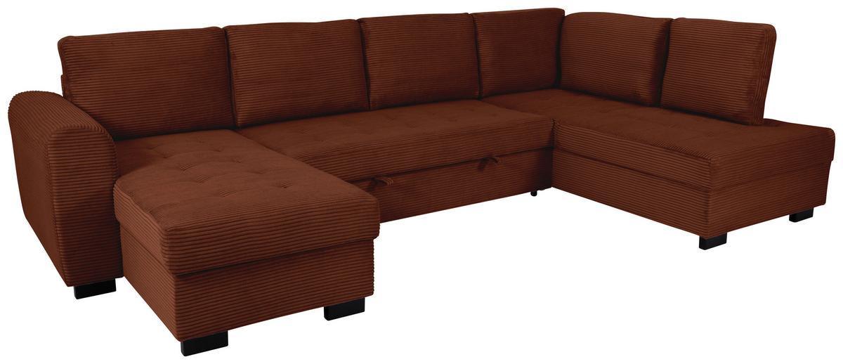 Souprava U MALTE, pravá, červenohnědý manšestr - černá/červenohnědá, Moderní, textil/plast (155/305/178cm) - Based