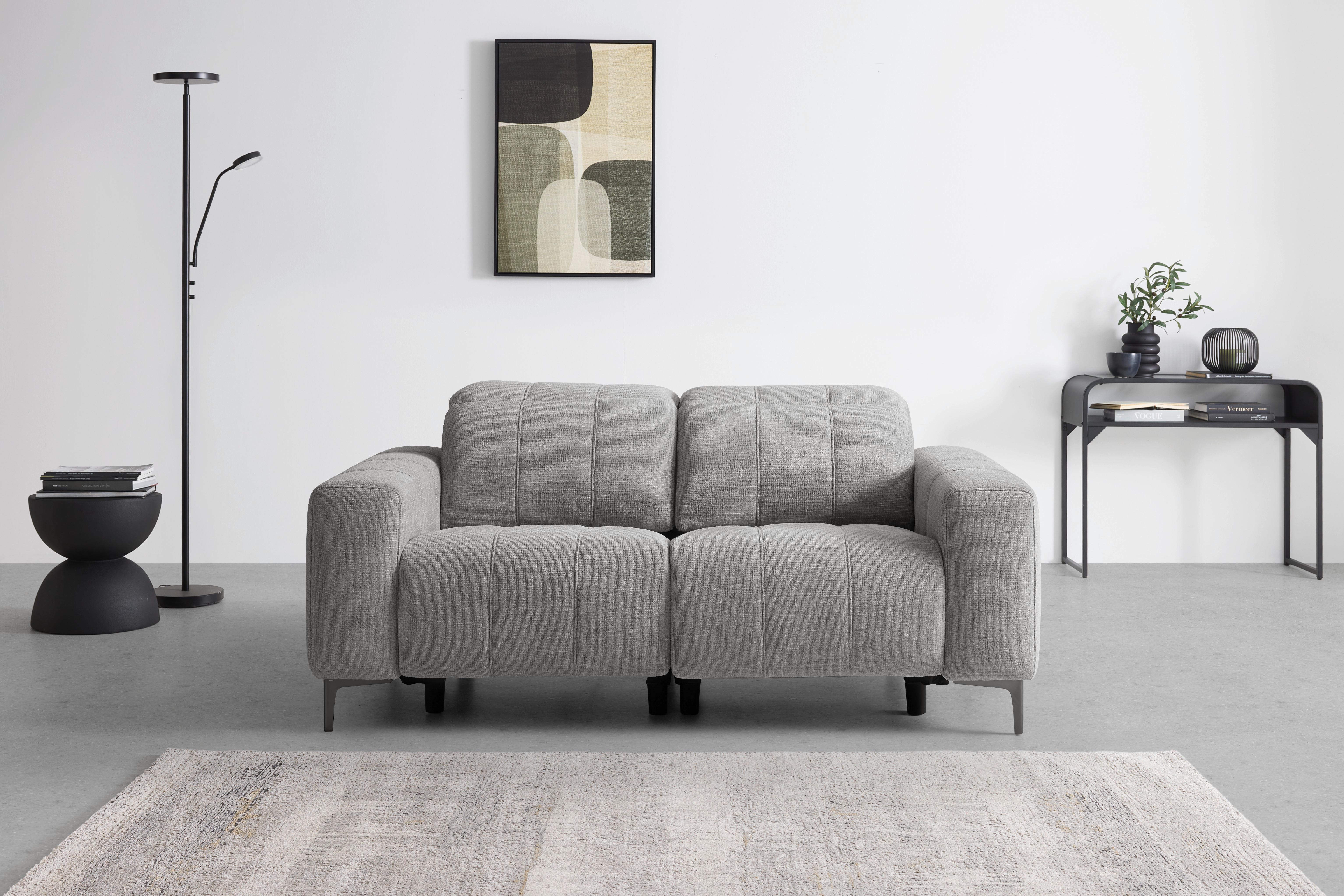 Dvojmiestna pohovka ALVARO, sivý zamat, relax.funkcia - sivá/prírodná farba, Modern, kov/drevo (182/79/109cm) - Mömax