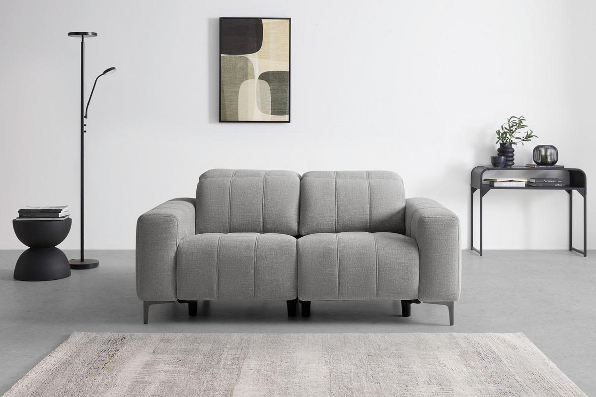 Dvojmiestna pohovka ALVARO, sivý zamat, relax.funkcia - sivá/prírodná farba, Modern, kov/drevo (182/79/109cm) - Mömax