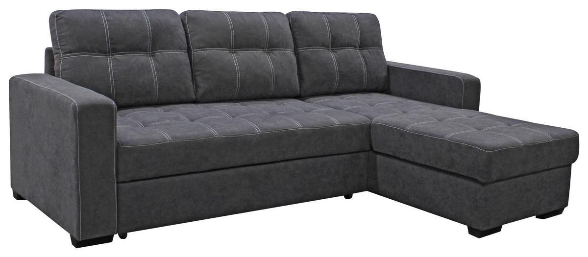Ecksofa mit Schlaffunktion & Bettkasten Mediolan Dunkelgrau - Dunkelgrau/Schwarz, Design, Textil (240/160cm) - Ondega
