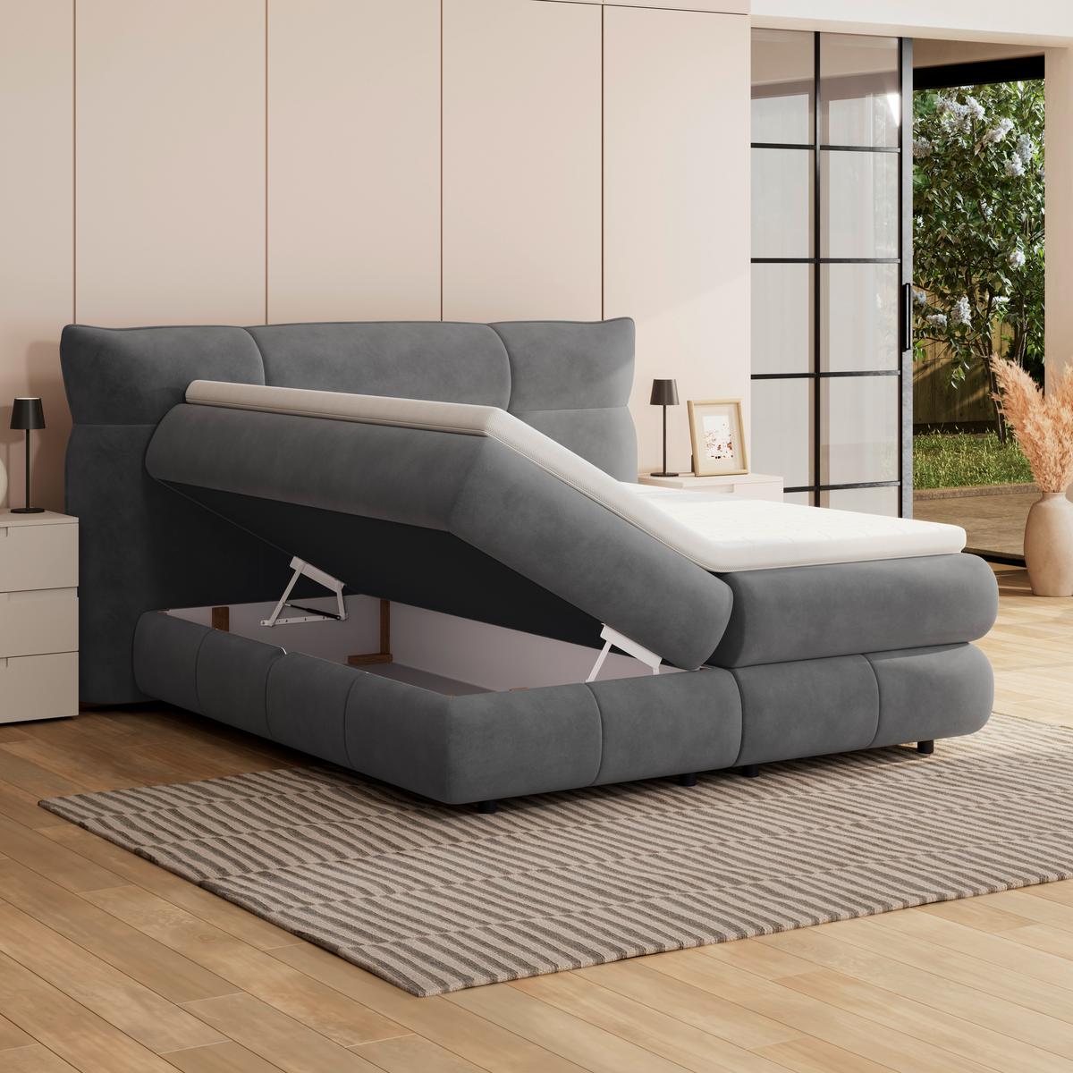 Boxspringbett Carmelo Anthrazit 180x200 cm - Anthrazit/Schwarz, Trend, Textil (180/200cm)