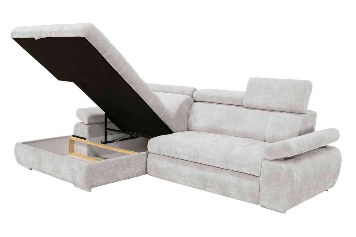 Rohová sedačka VEGAS, levá, světle šedá žinylka - barvy stříbra/světle šedá, Design, dřevo/textil (173/294cm)