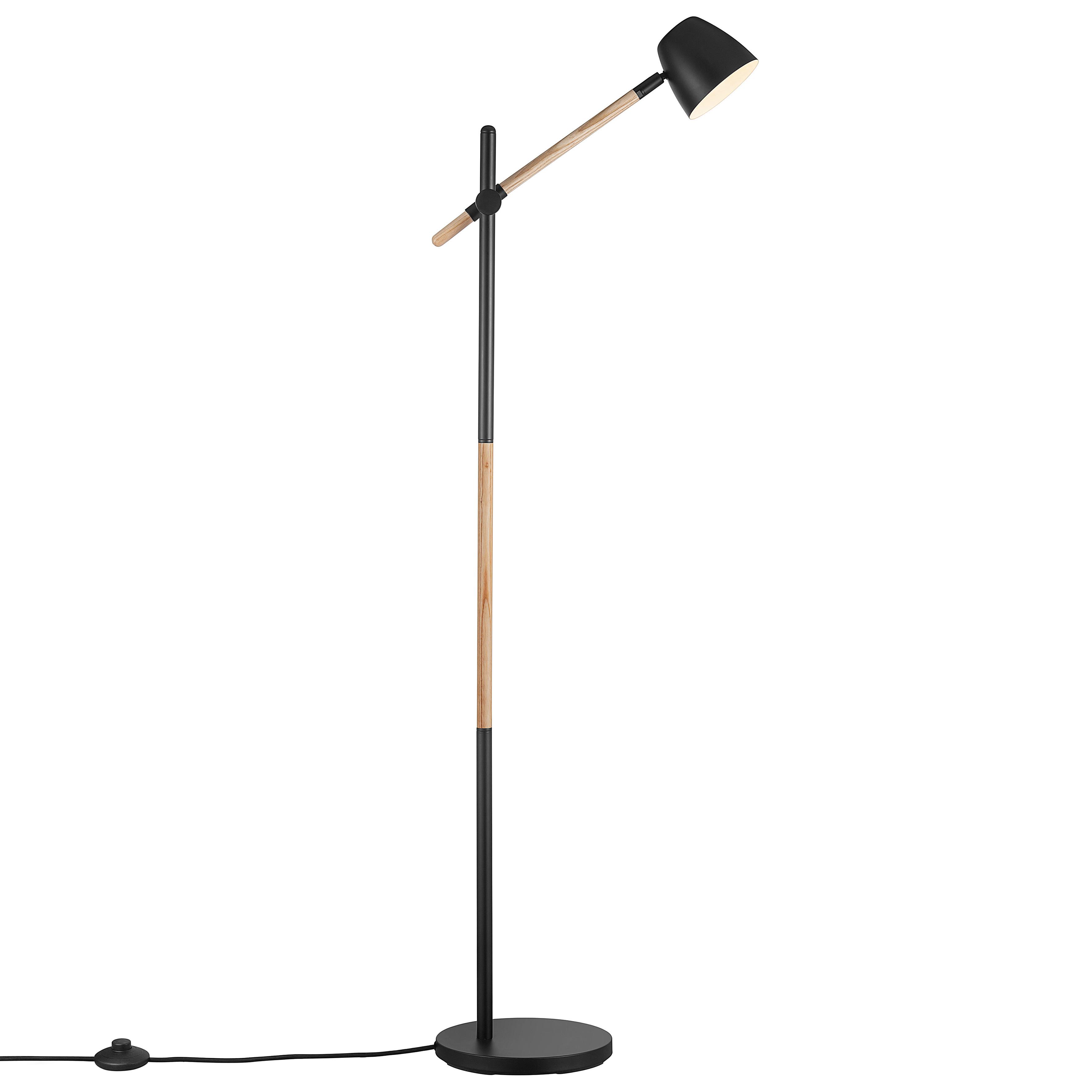 Stehleuchte Schwarz L: 53,6 cm - Eschefarben/Schwarz, Design, Holz/Metall (53,6/35/130,5cm) - Nordlux