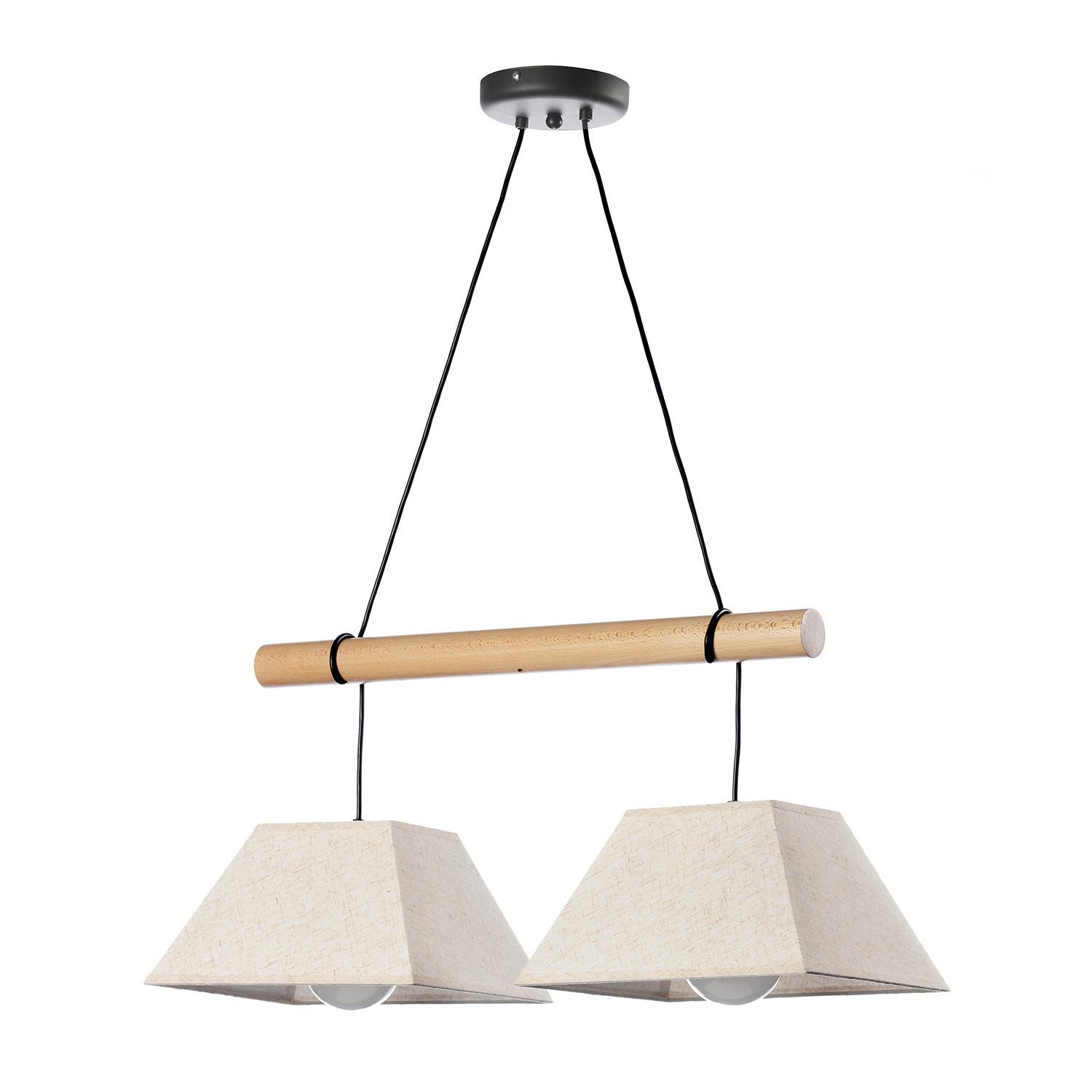 Hängeleuchte 5016/2P - Hellbraun/Schwarz, Natur, Holz/Textil (60/24/90cm)