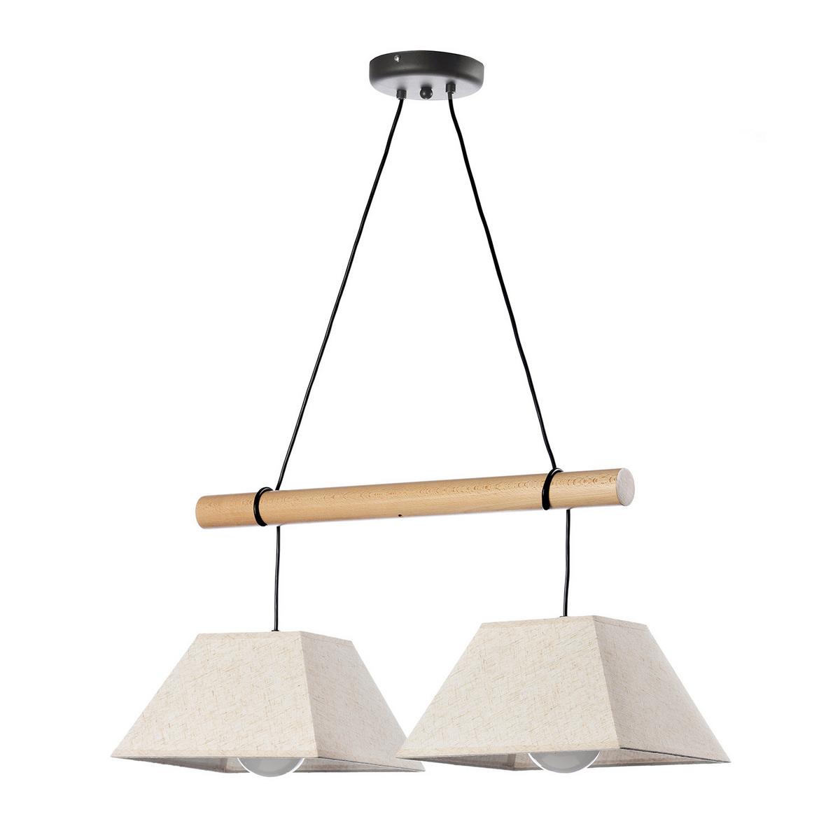 Hängeleuchte 5016/2P - Hellbraun/Schwarz, Natur, Holz/Textil (60/24/90cm)