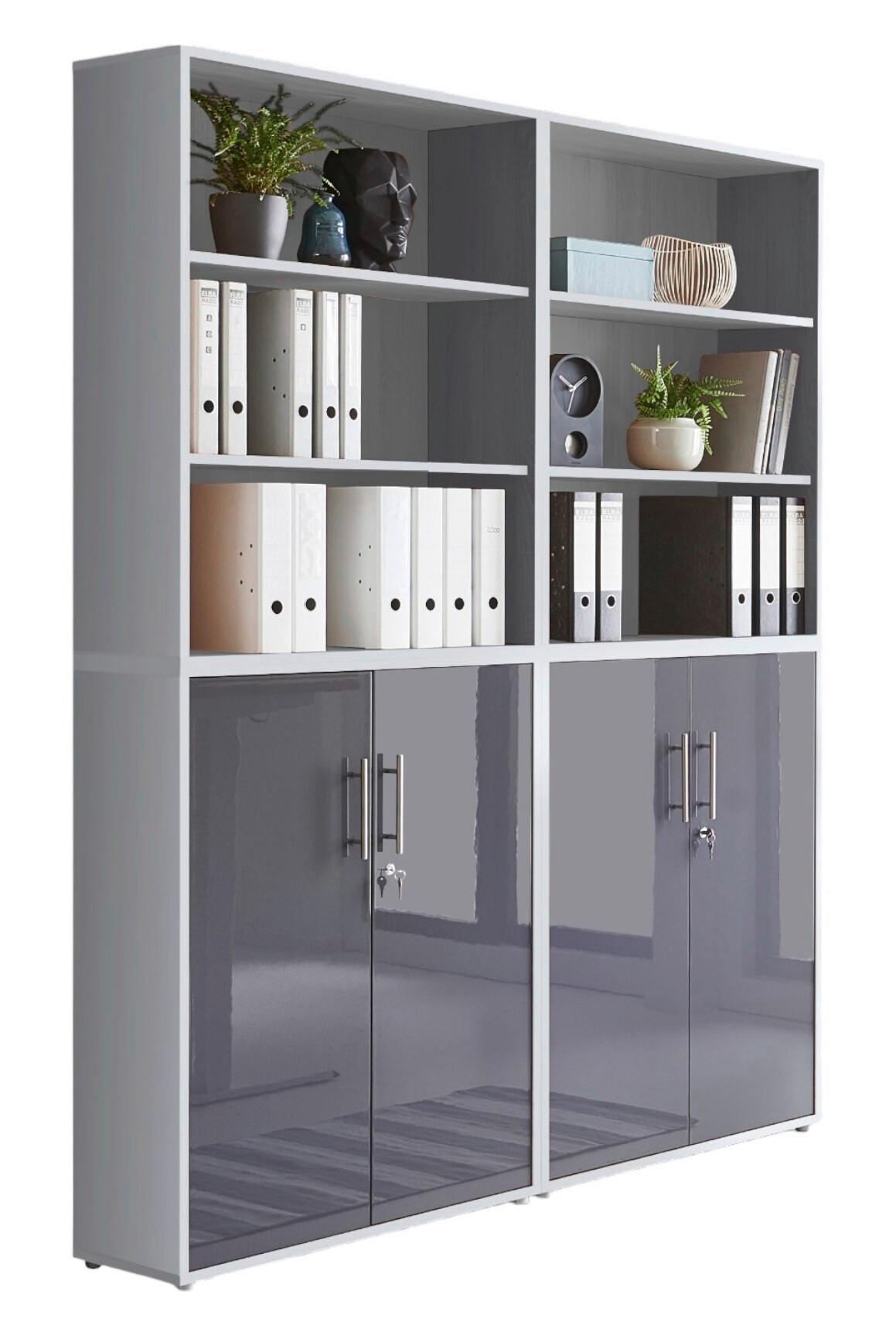 Office Edition B: 168,8 cm Grau/Anthrazit - Anthrazit Hochglanz/Grau, MODERN, Holzwerkstoff (168,8/227,2/33cm) - MID.YOU