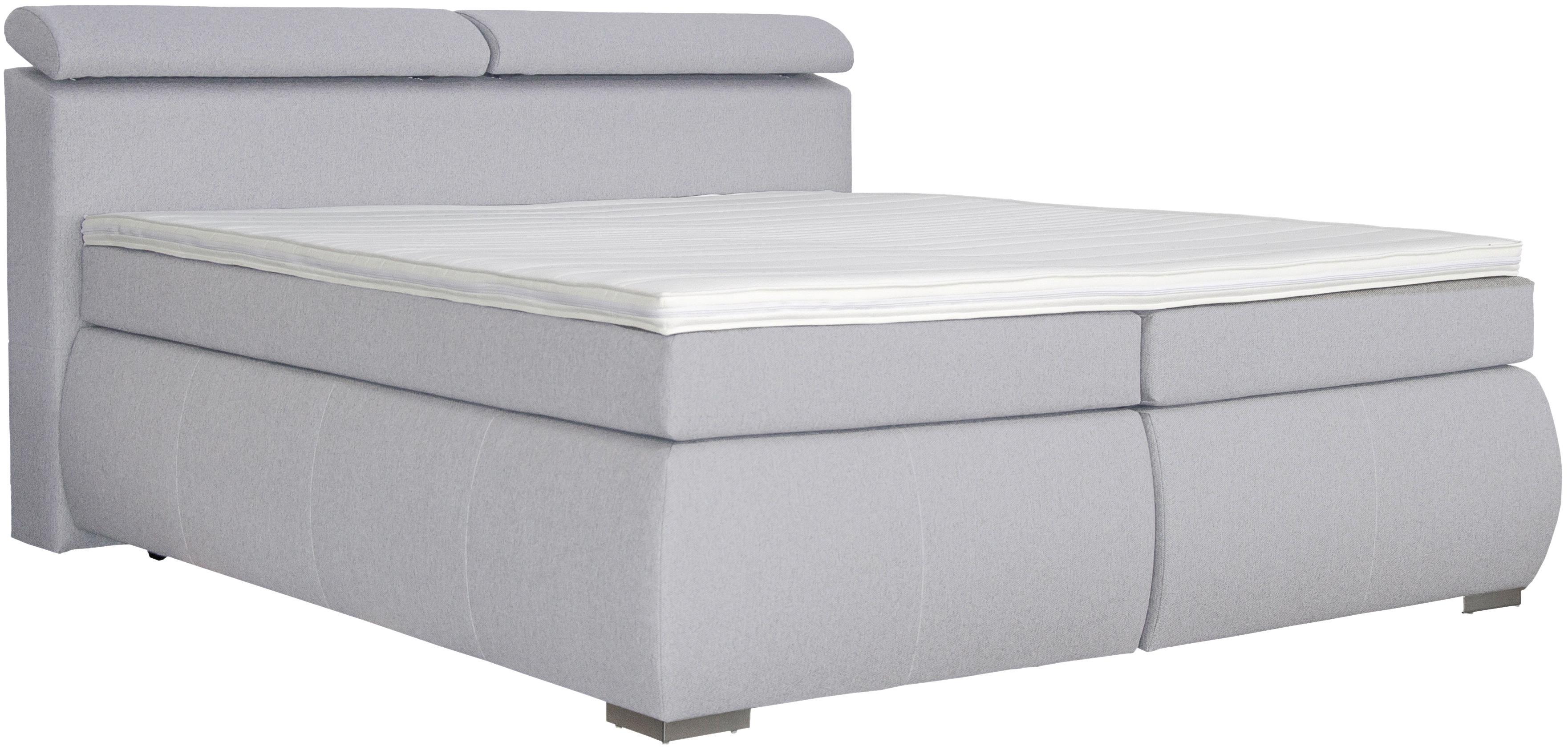 Boxspringbett mit Topper 180x200 cm Anett - Chromfarben/Hellgrau, Basics, Textil (180/200cm)
