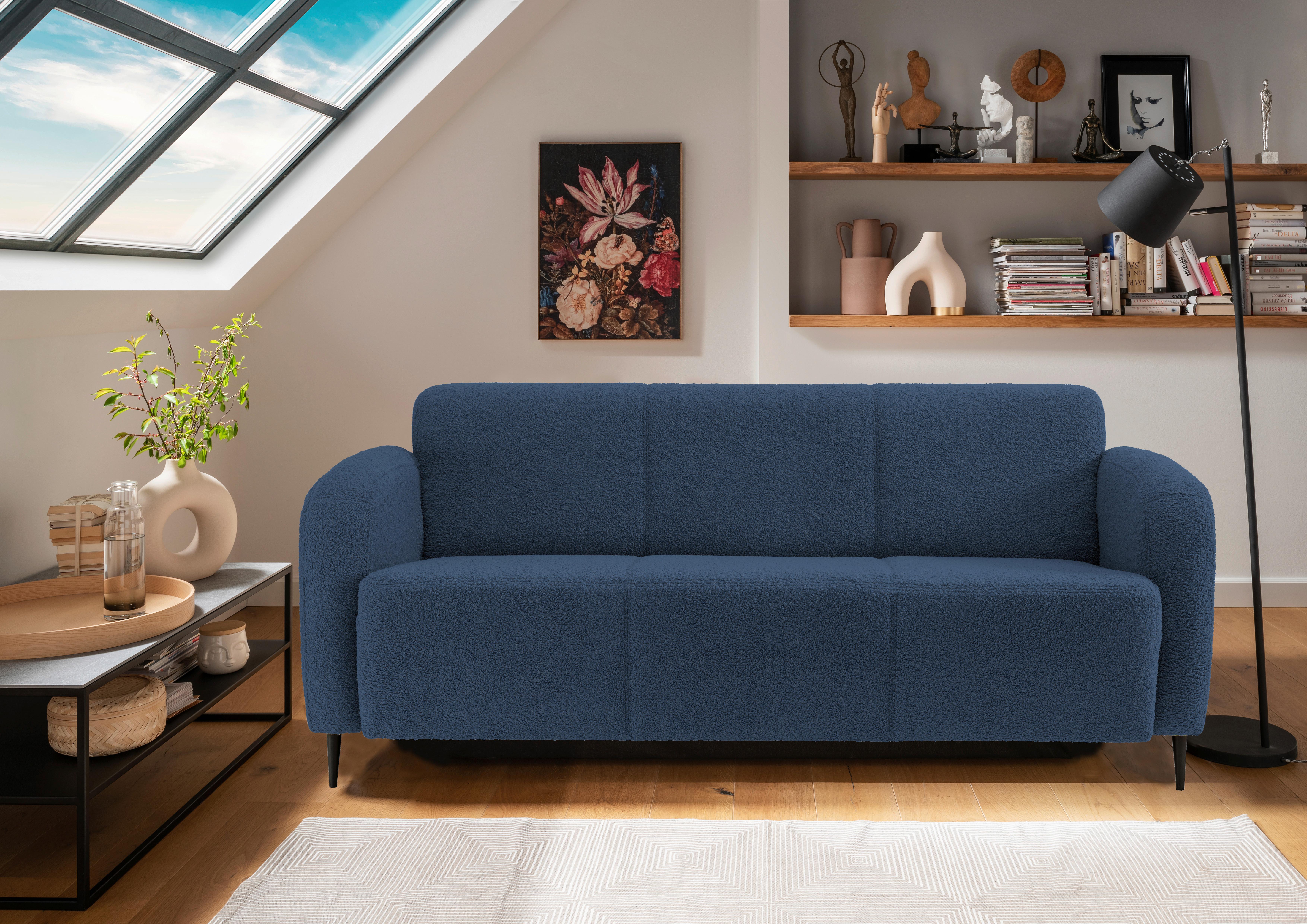 3-Sitzer-Sofa Marone Blau Teddystoff - Blau/Schwarz, MODERN, Textil (185/76/90cm) - Livetastic