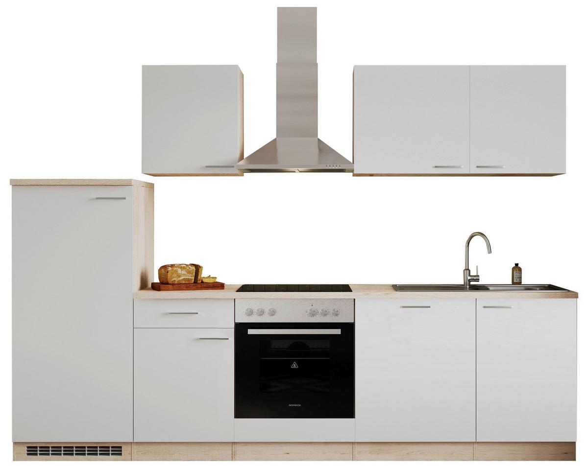 Küchenzeile Economy m. Geräten 280 cm Weiß/Eiche Dekor modern - Eichefarben/Weiß, Basics, Holzwerkstoff (280cm) - Respekta