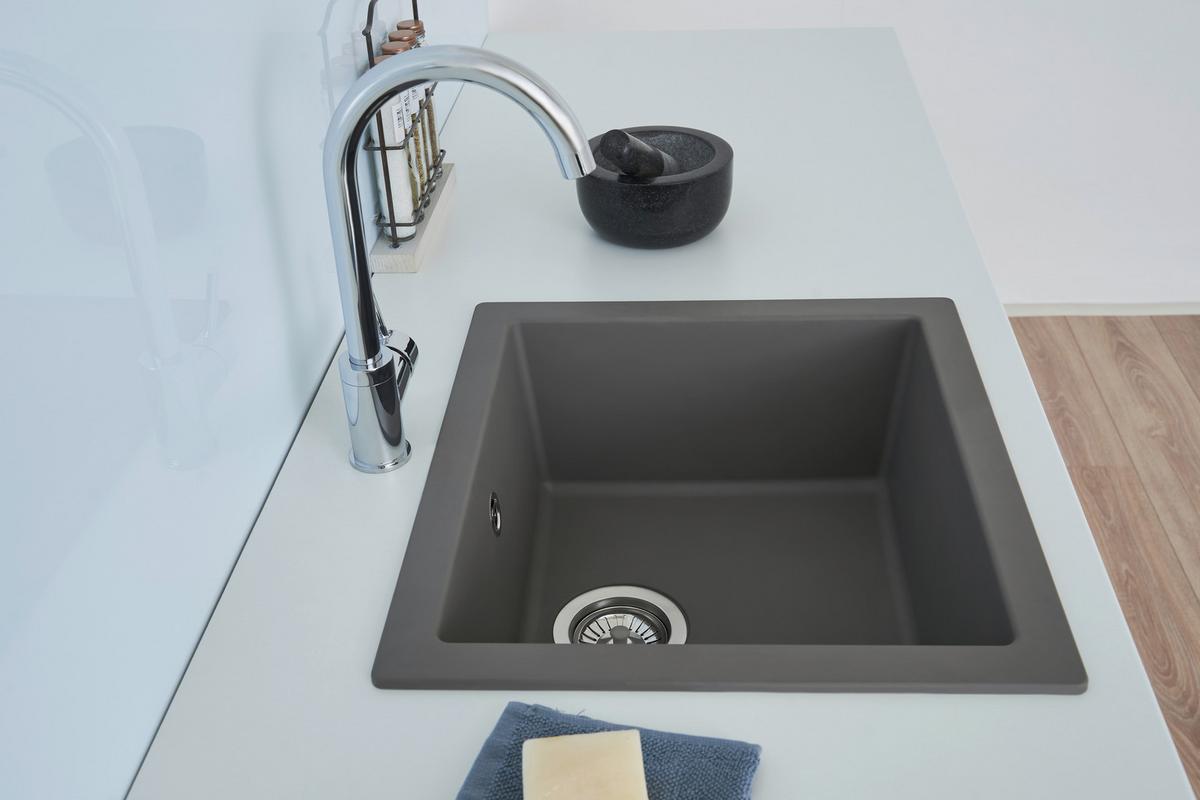 Spüle Respekta Ohio Kunststein Bxt: 50x44 Cm - Grau, Trend, Glas/Kunststoff (50/19/44cm) - Respekta