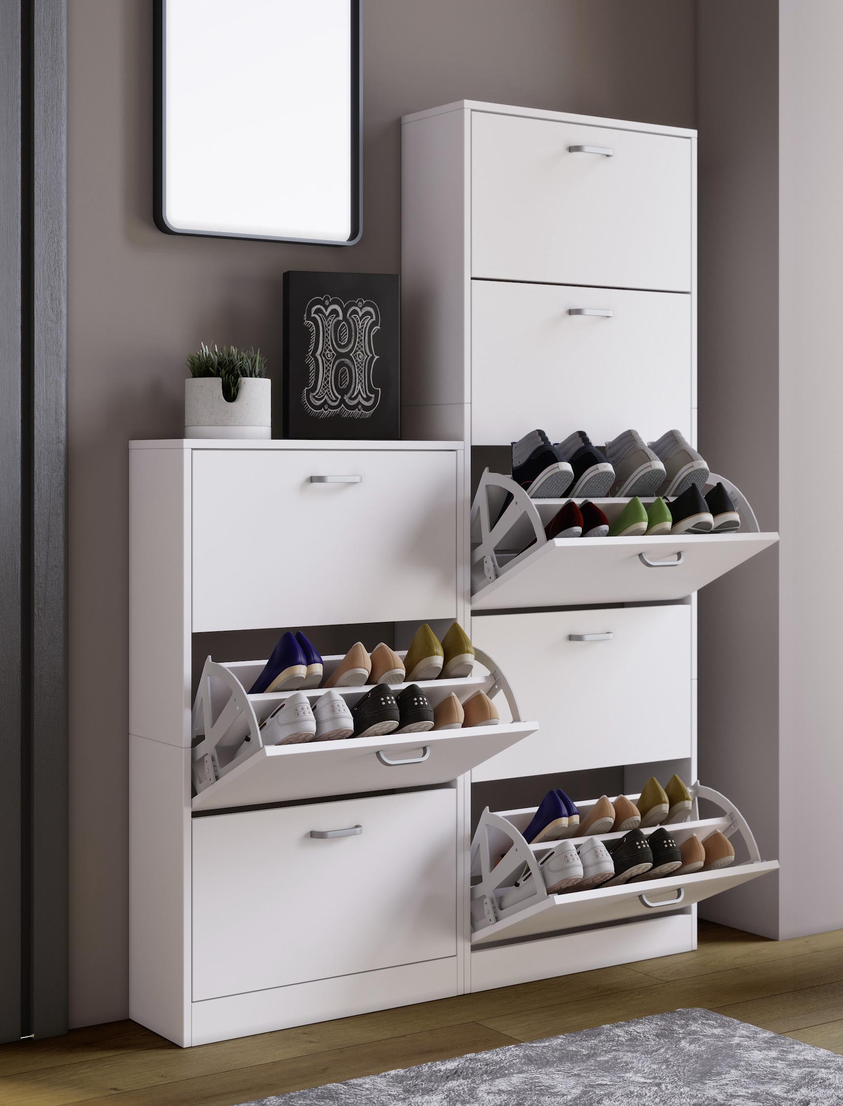 Weiß Dekor • 5 Klappen • für ca. 30 Paar Schuhe • B/H/T: ca. 59/170/22cm